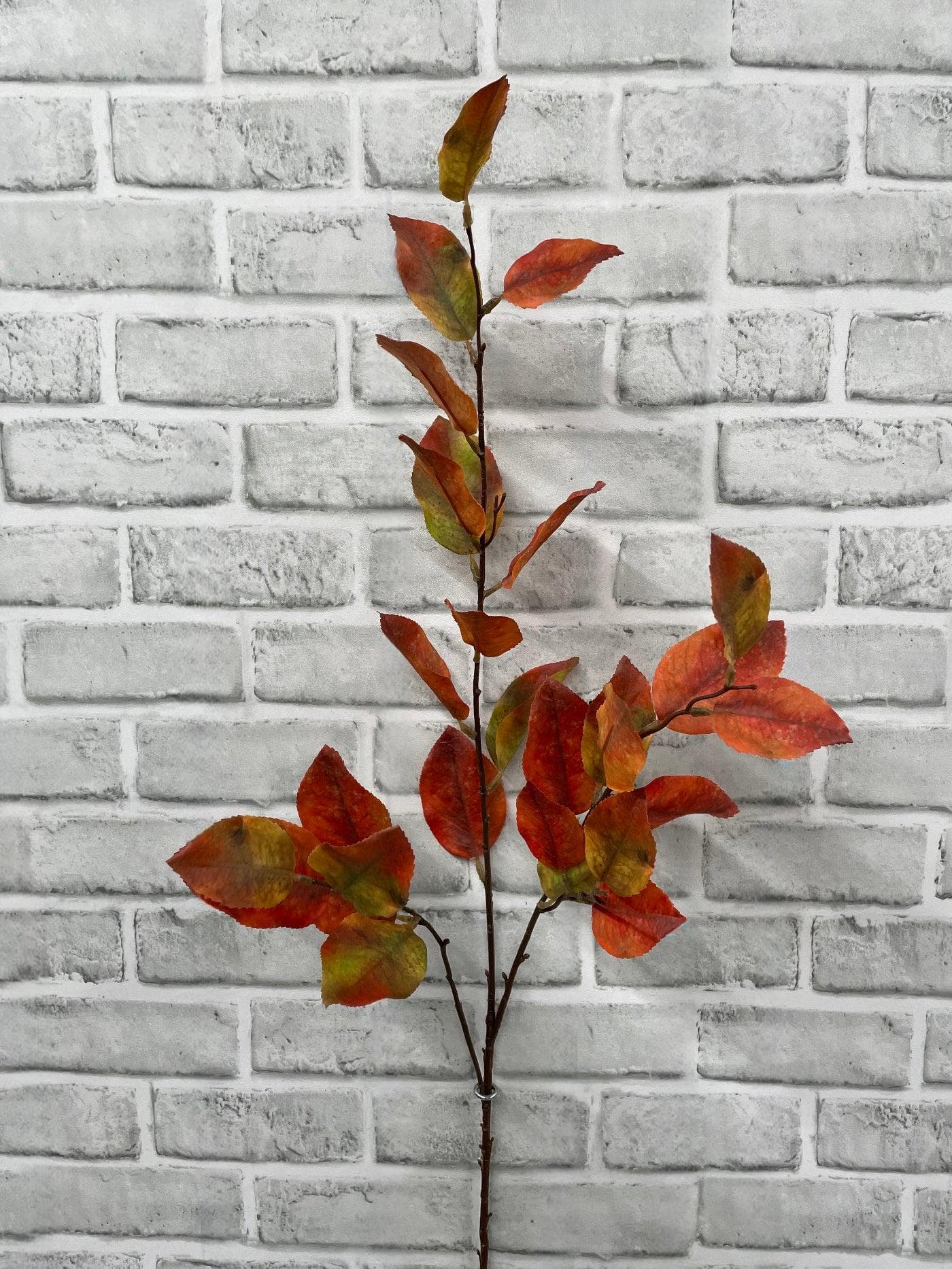 40" Faux Red Orange Green Plum Leaf Spray, Tall Artificial Autumn Branch, Romance Wedding Centerpiece Foliage, Rich Harvest Bridal Greenery