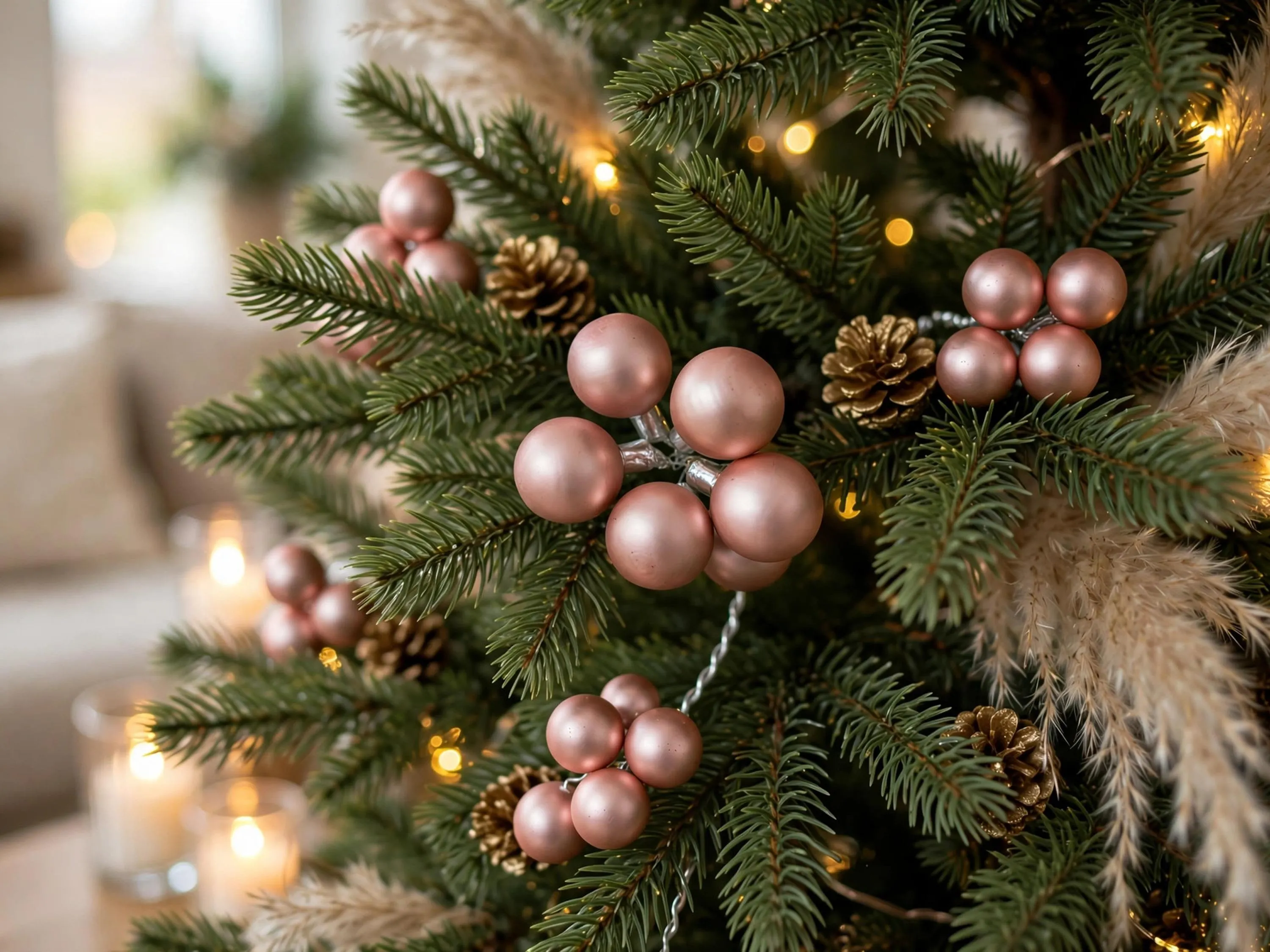 Matte Blush Glass Ball Pick, 35mm Glass Ball Cluster, Blush Pink Christmas Floral Pick, Holiday Accent