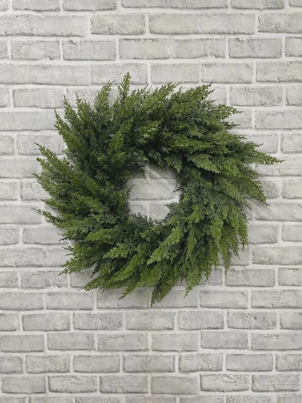 22in Real Touch Cedar Wreath, Faux Eastern Red Cedar Winter Greenery, Luxury Christmas Front Door Decor, Holiday Mantel Base Wall Hanging