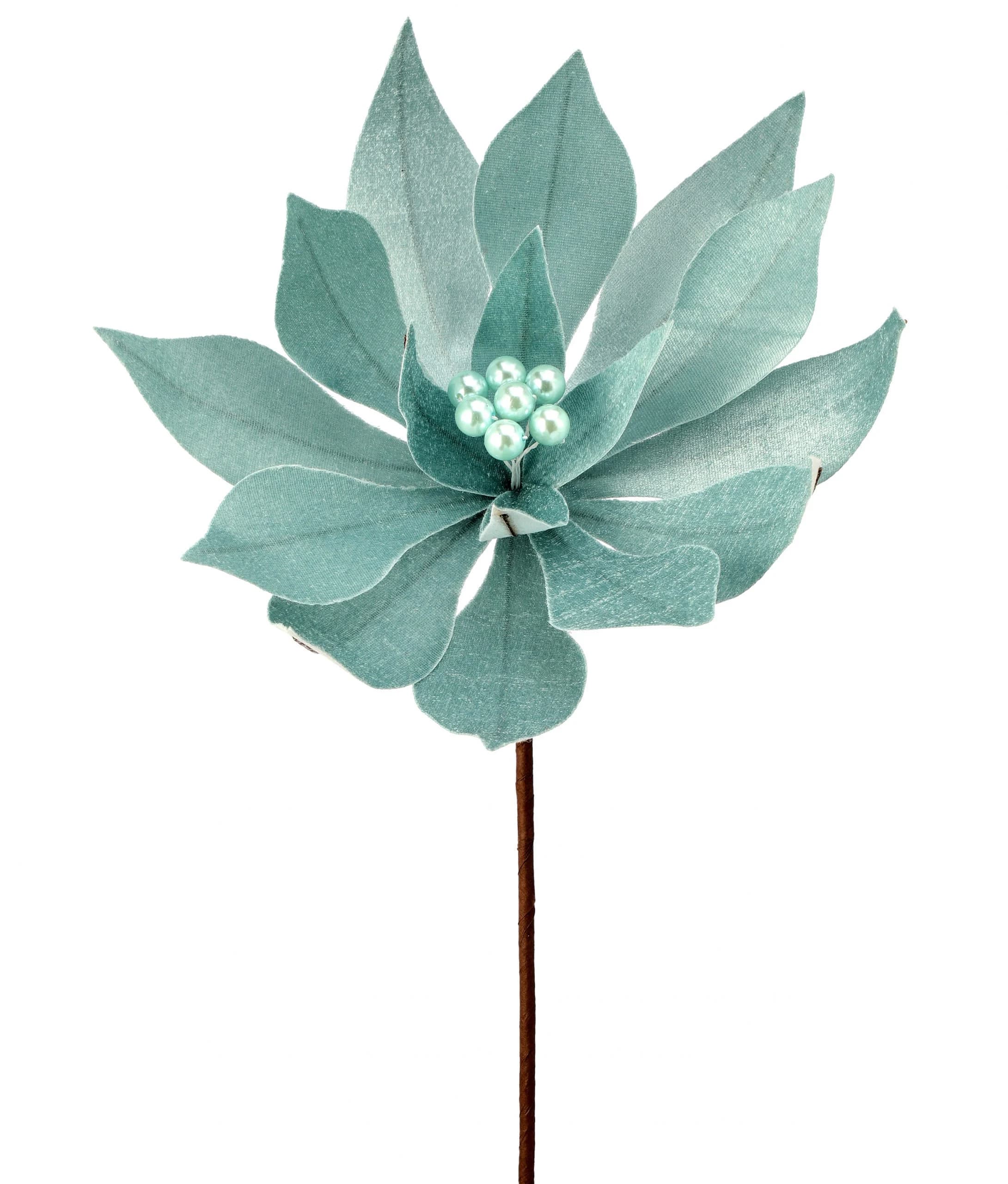 20" Aqua Velvet Pearl Centre Poinsettia Stem/Holiday Decor/Christmas Decorations/Poinsettia Picks/Poinsettia Flowers/Poinsettia Plants