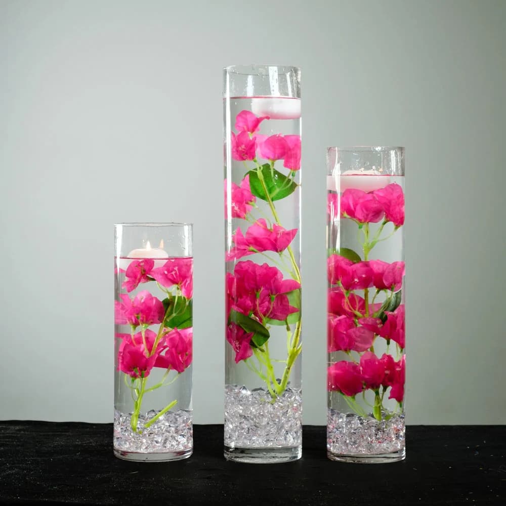 Submersible Pink Hibiscus  Floral Wedding Centerpiece with Floating Candles and Acrylic Crystals Kit