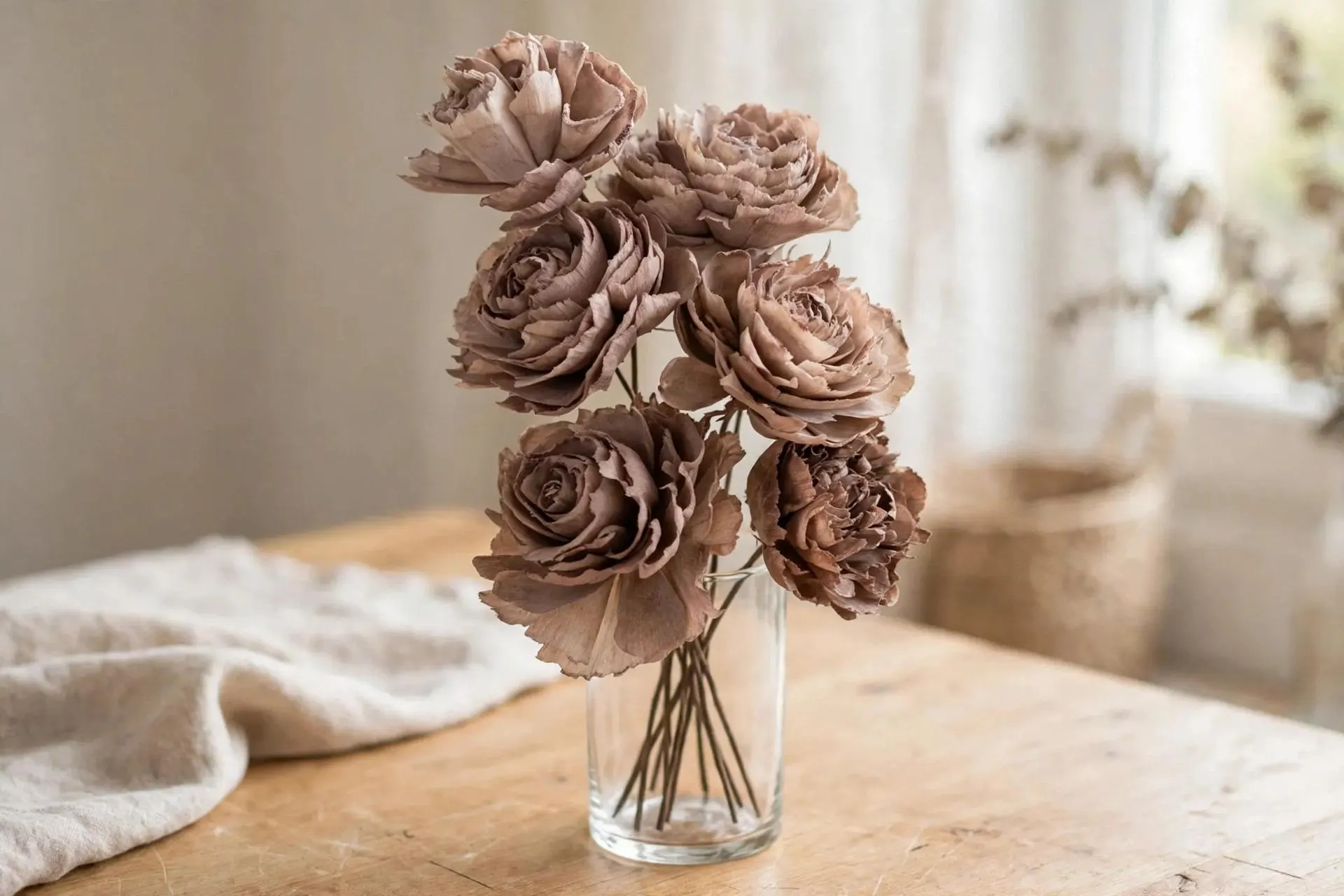 Sola Cedar Rose Mauve 3 Inch | Bunch of 6 Stems | Dried Wood Flower for Bouquets