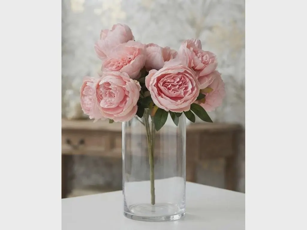 17" Pink Peony Bush X7 – Faux Pink Peony Flower Bouquet, 7 Head Artificial Peony Stem for Spring, Wedding & Romantic Home Decor