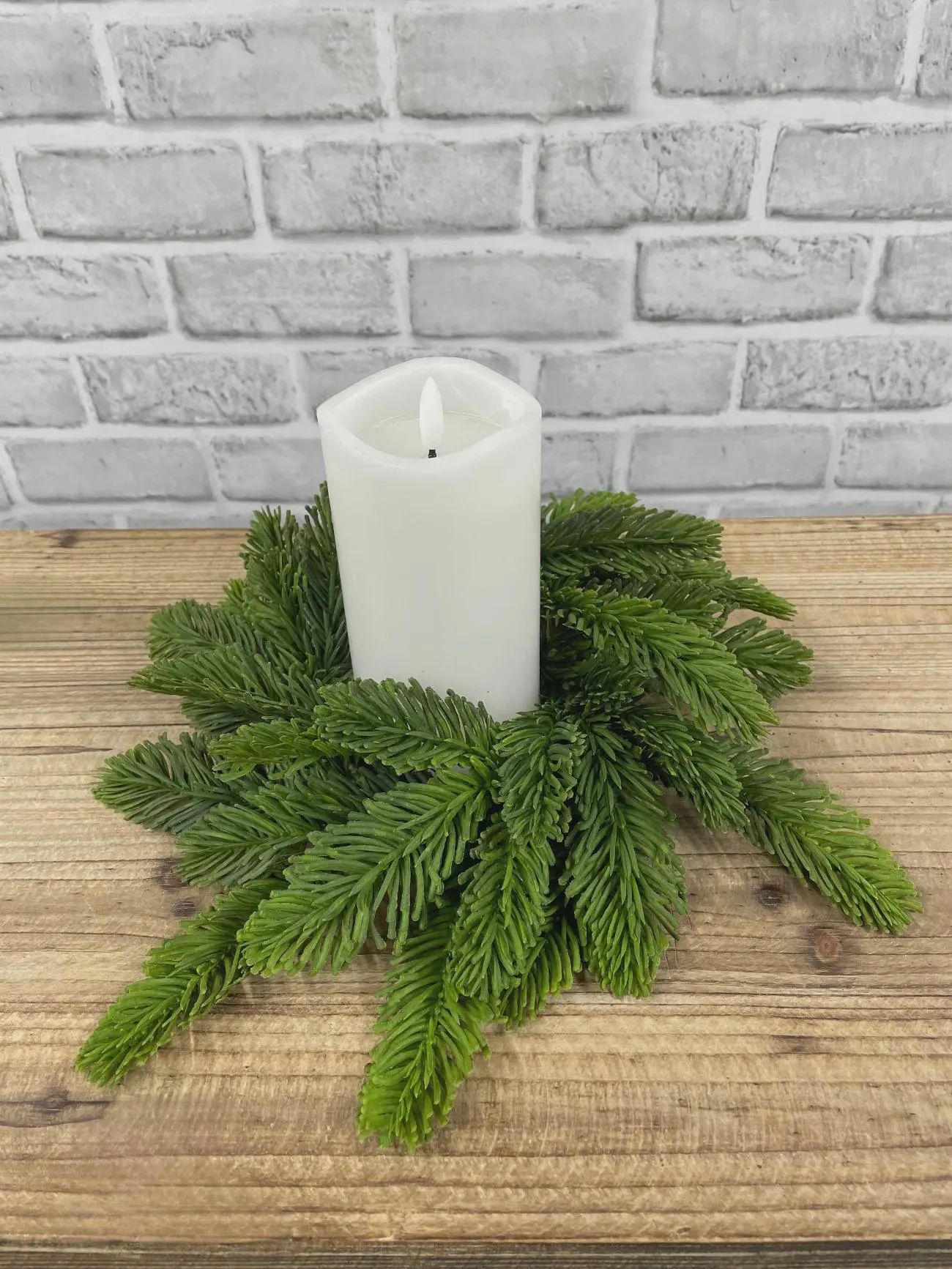 10" Noble Fir Candle Ring - Fresh Touch Faux Winter Greenery, Small Christmas Wreath, Holiday Table Centerpiece Pillar Holder Supply