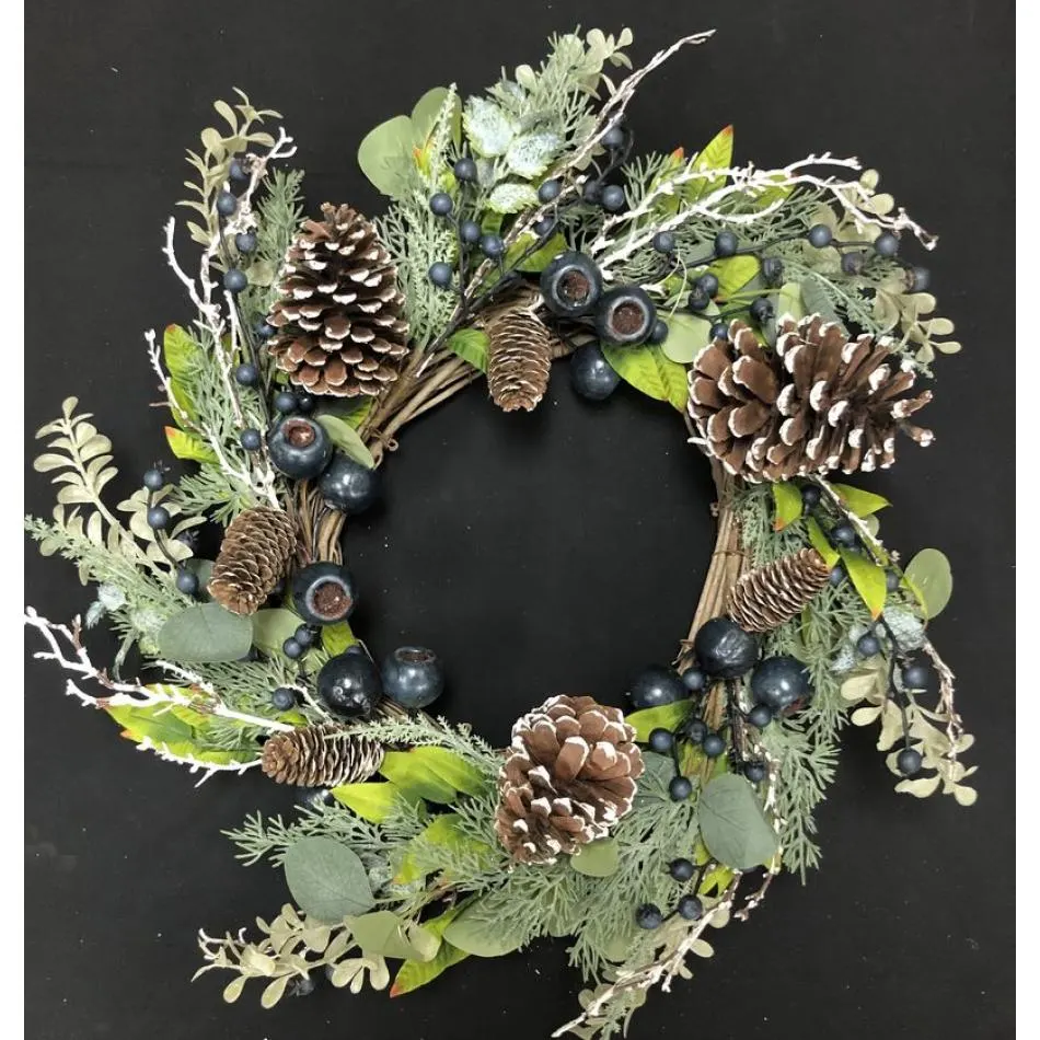 24" Blue Berry & Pinecone Wreath/Garlands/Wedding Centerpieces/Home Decor/Faux Vines/Silk Vines/Garlands
