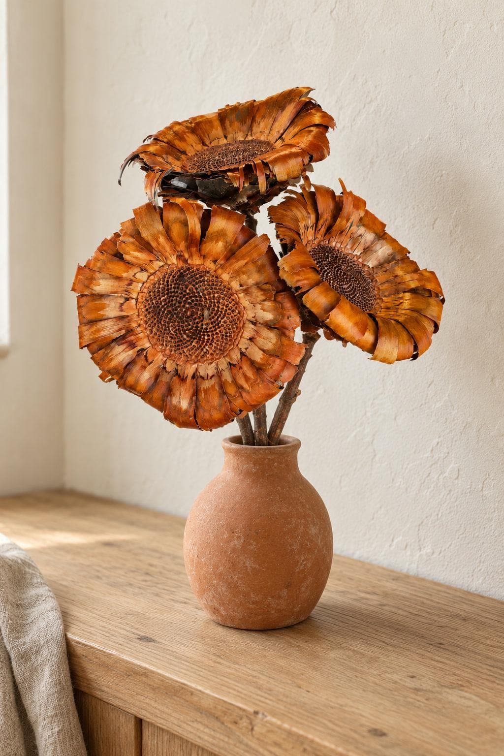 Dried Barbigera Flowers on Stems 5 Inch Set of 3 | Exotic Dried Protea Family Bloom | Boho Wedding and Vase Arrangement
