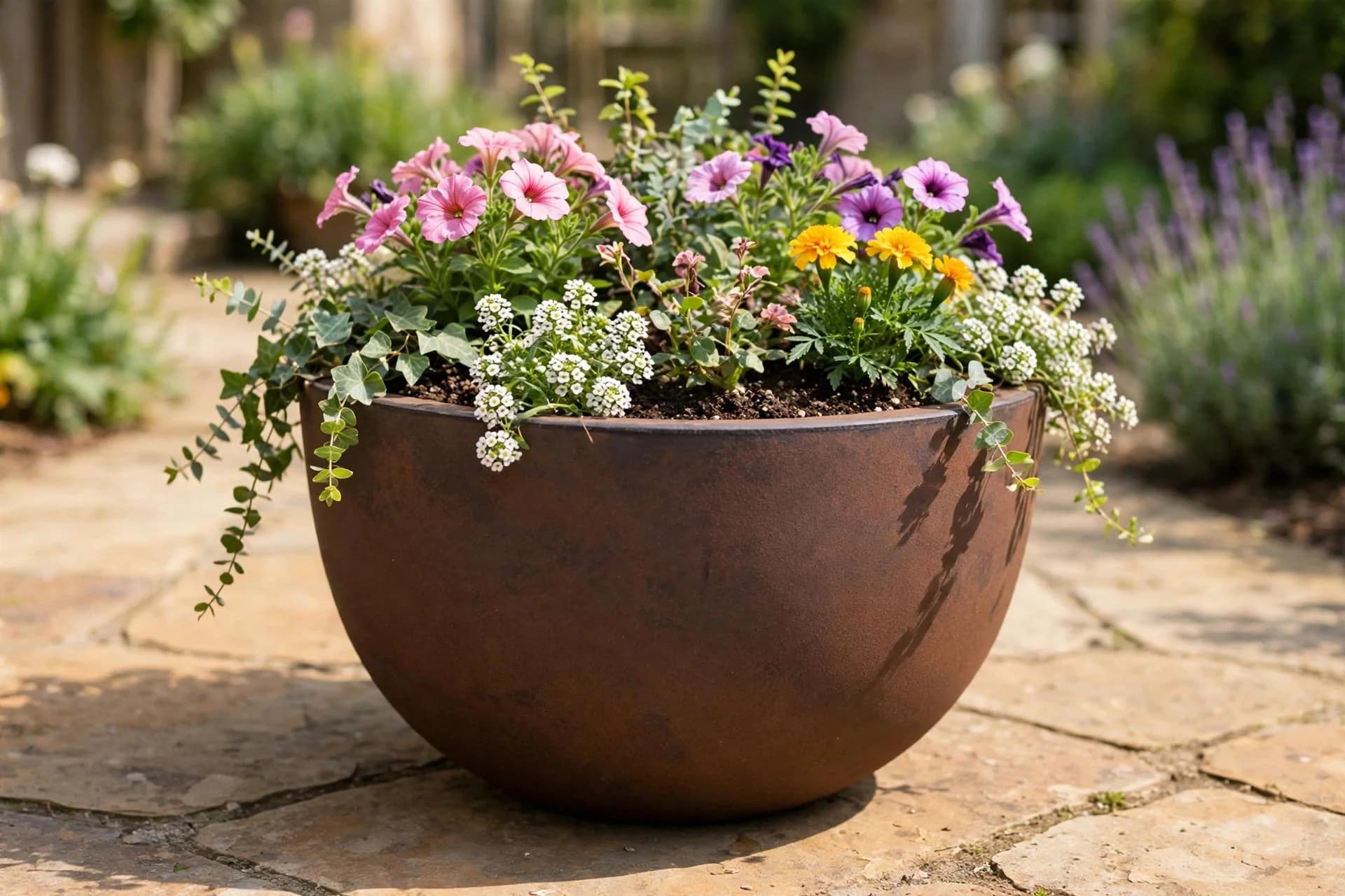 Eco Plastic Circolare Pot Rust 16x10.5 Inch | Smooth Bowl Planter | Lightweight Garden Pot