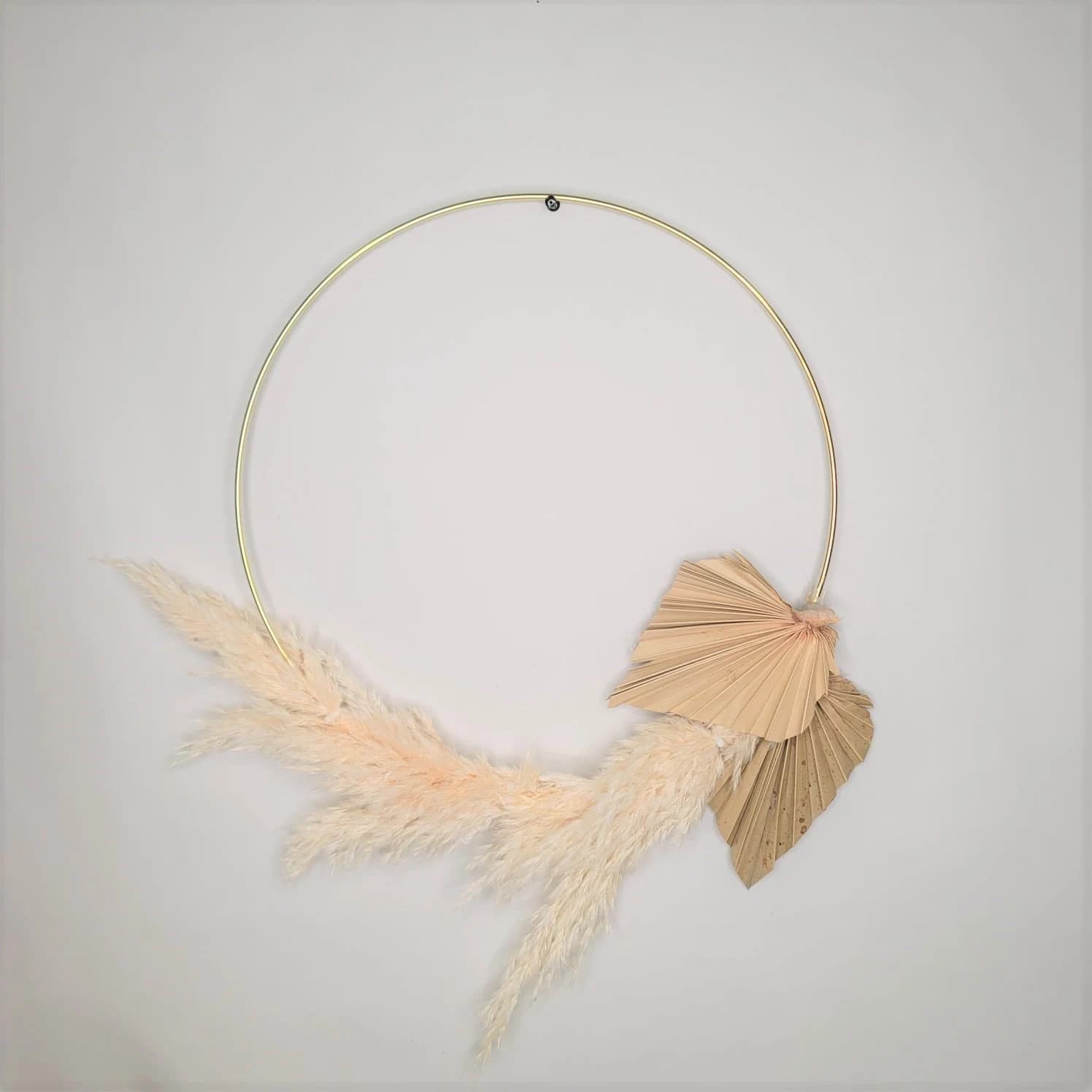 Ivory Pampas and Natural Palm Spade Hoop Wreath/Gold Hoop Wreath/Pampas Wreath/Anahaw/Wreath/Home Decor/Bedroom Decor/Pampas Decor/Pampas