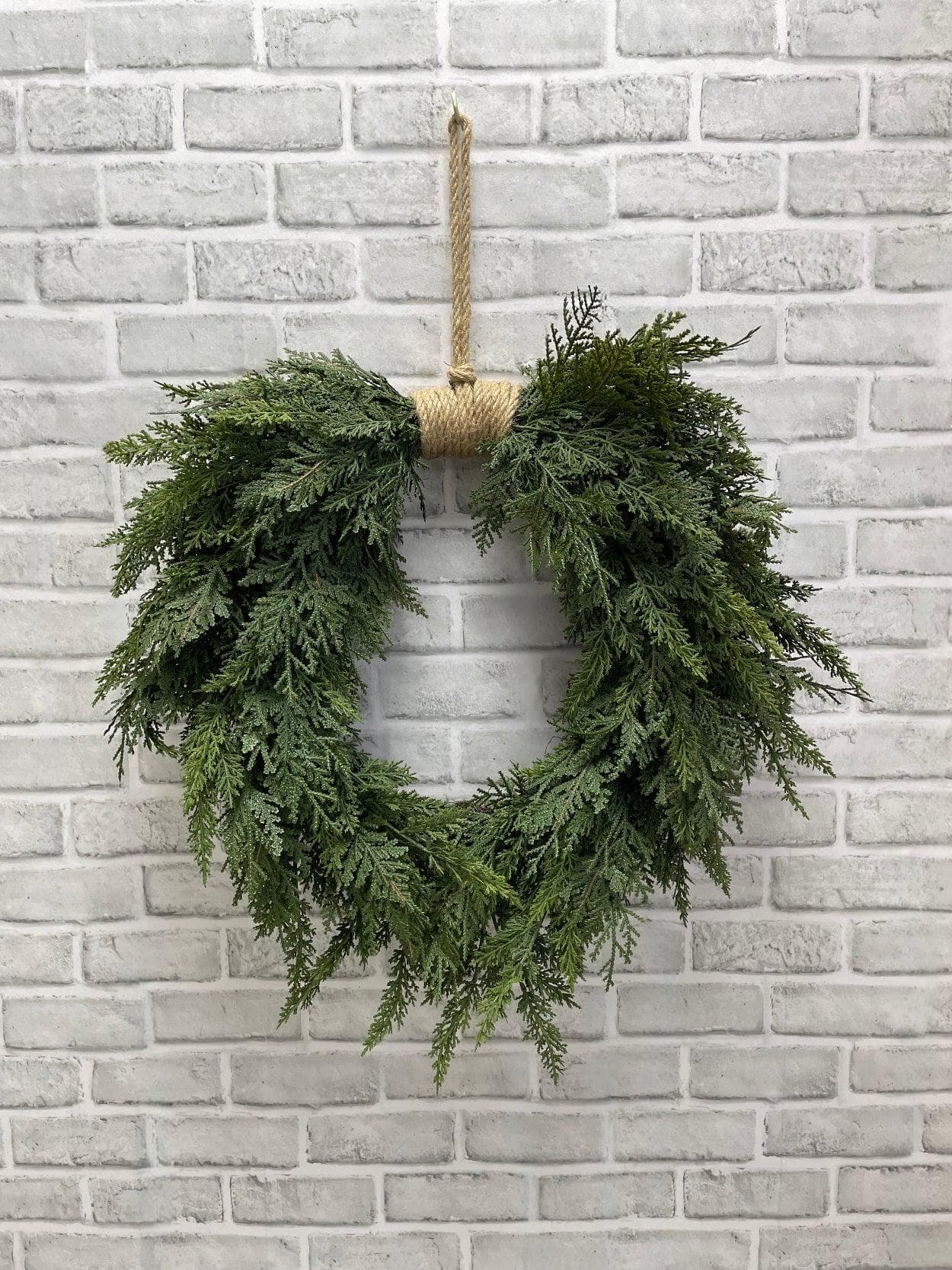 20" Cedar Heart Shape Wreath - Fresh Touch Faux Winter Greenery, Christmas Front Door Hanging, Large Holiday Wedding Centerpiece Supply