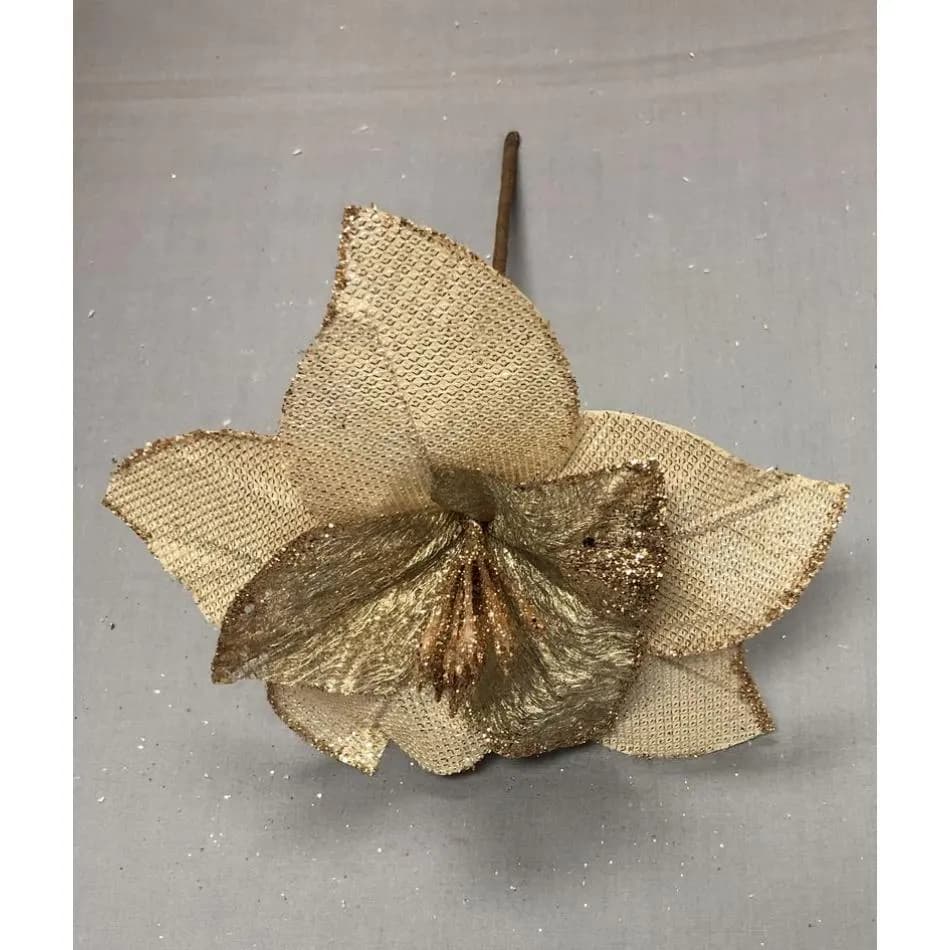 7" Gold Poinsettia/Holiday Decor/Christmas Decorations/Poinsettia Picks/Poinsettia Flowers/Poinsettia Plants