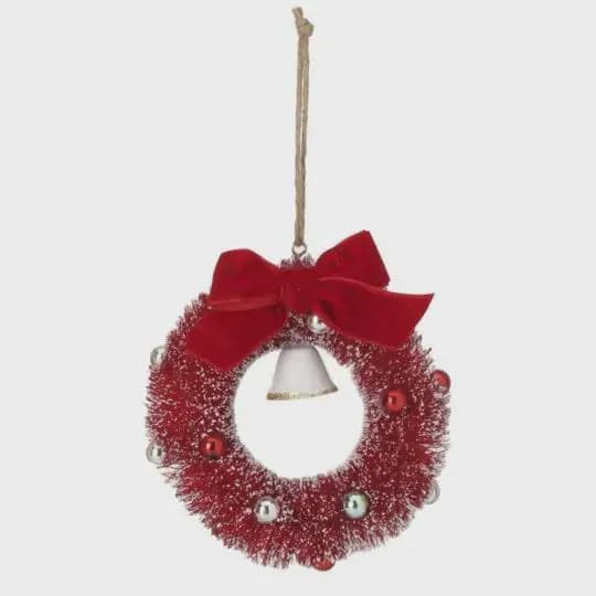 5.5" Wreath With Bell & Red Bow/Green Artificial Wreath/Green Wreath/Natural Looking Wreath/Outdoor Wreath/Green Outdoor Wreath