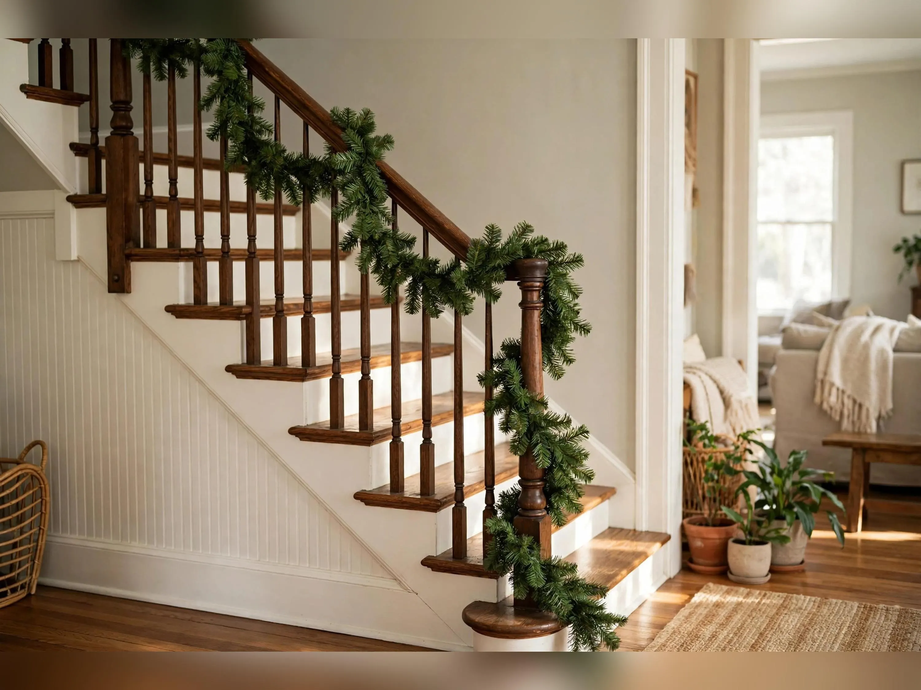 9 Foot Extra Full Pine Garland, 430 Tip Dense Artificial Christmas Garland for Mantel Stairs and Doorway