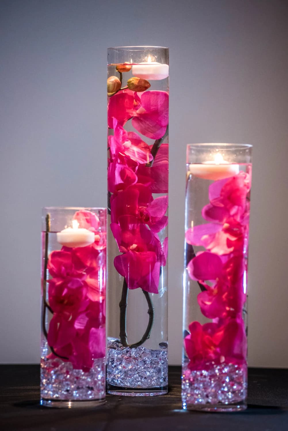 Submersible Phalaenopsis Orchid  Floral Wedding Centerpiece with Floating Candles and Acrylic Crystals Kit