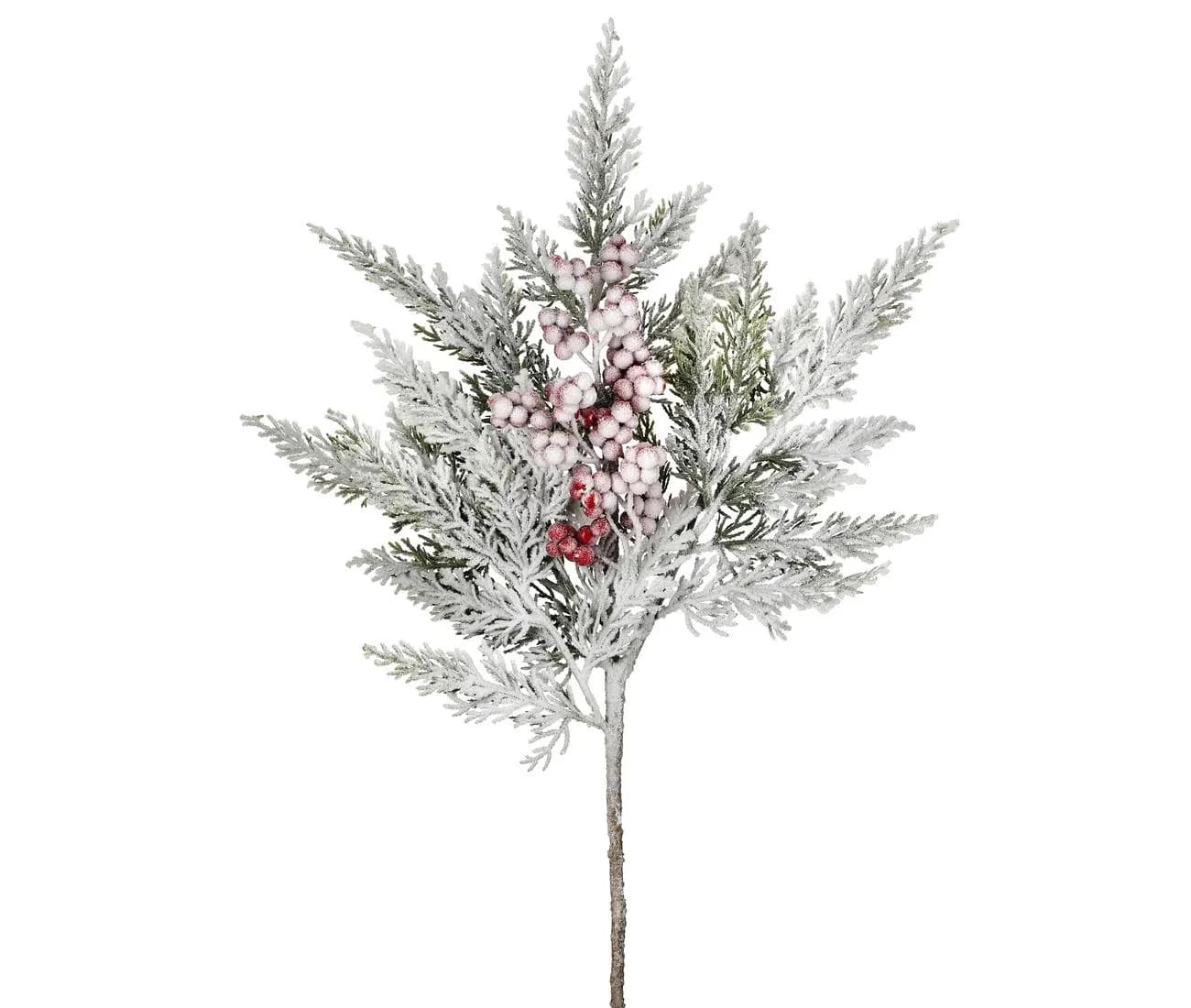 16" Flocked Cedar With Berry Spray/Holiday Decor/Christmas Decor/Poinsettia Picks/Poinsettia Flowers/Poinsettias/Wedding