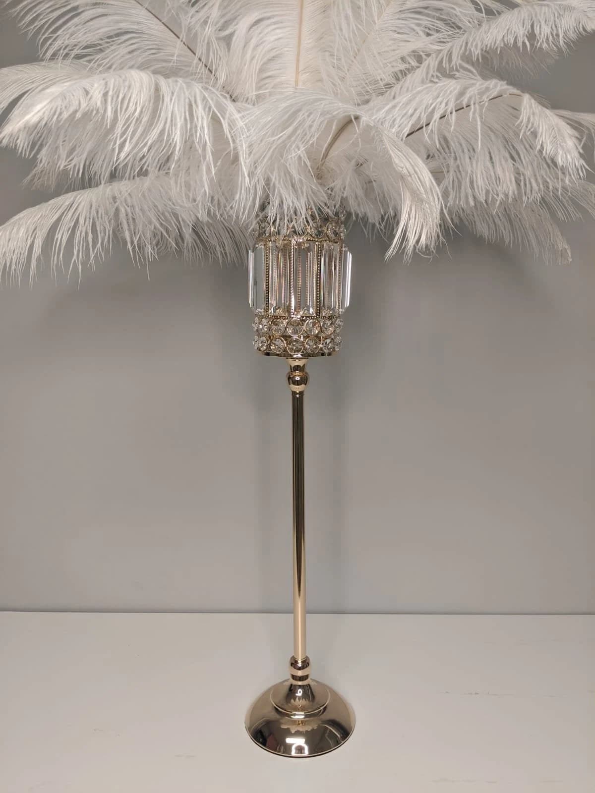 28" Rectangle Gold Stand/ Ostrich Feather Centerpiece for Great Gatsby/Wedding/Old Hollywood/Glitz and Glam themes