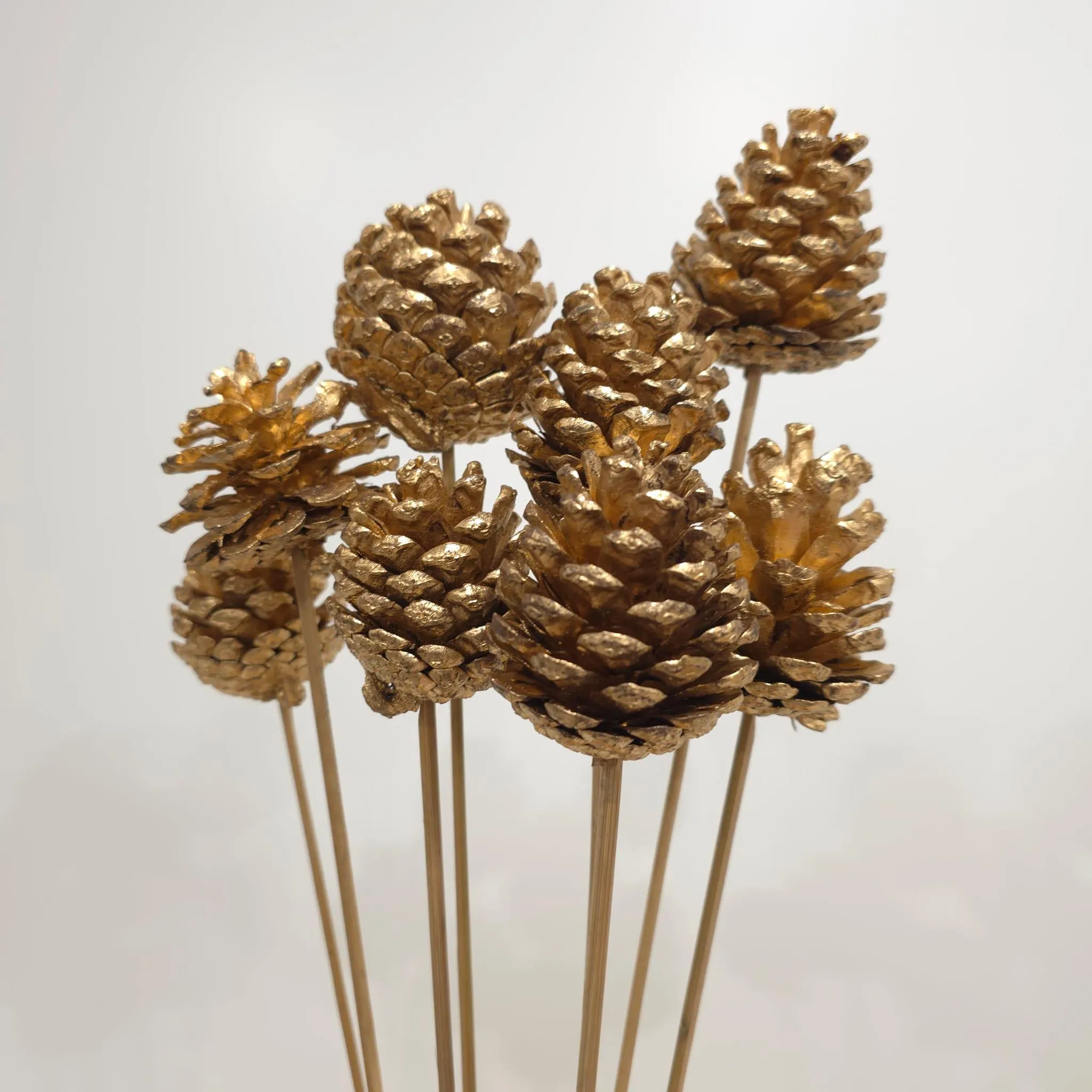 Gold Pine Cones On Sticks 8pc/Cones/Pine Cones/Rustic Decor Ideas, Rustic Bawl Filler, Wicker Decoration,  Rustic Table Decor