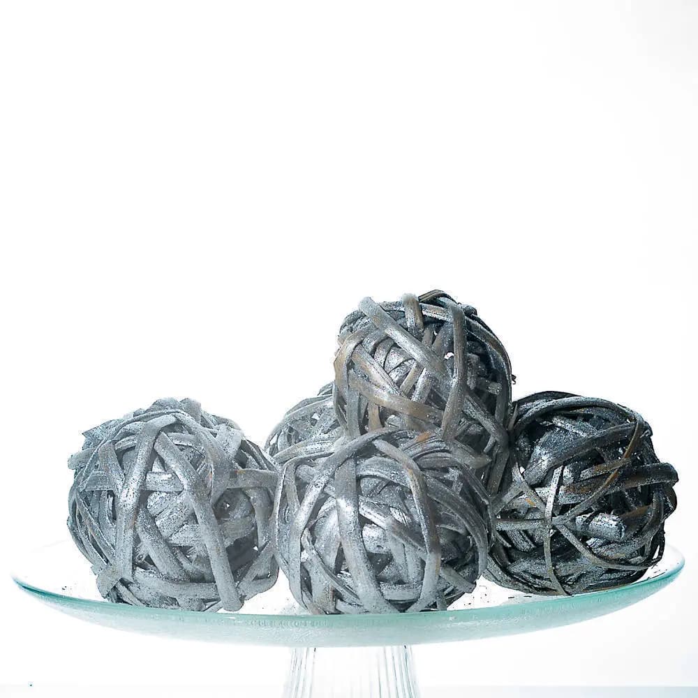 Silver Holiday Wicker Balls, 6  Decorative Balls, Rustic Decor Ideas, Rustic Bawl Filler, Wicker Decoration,  Rustic Table Decor