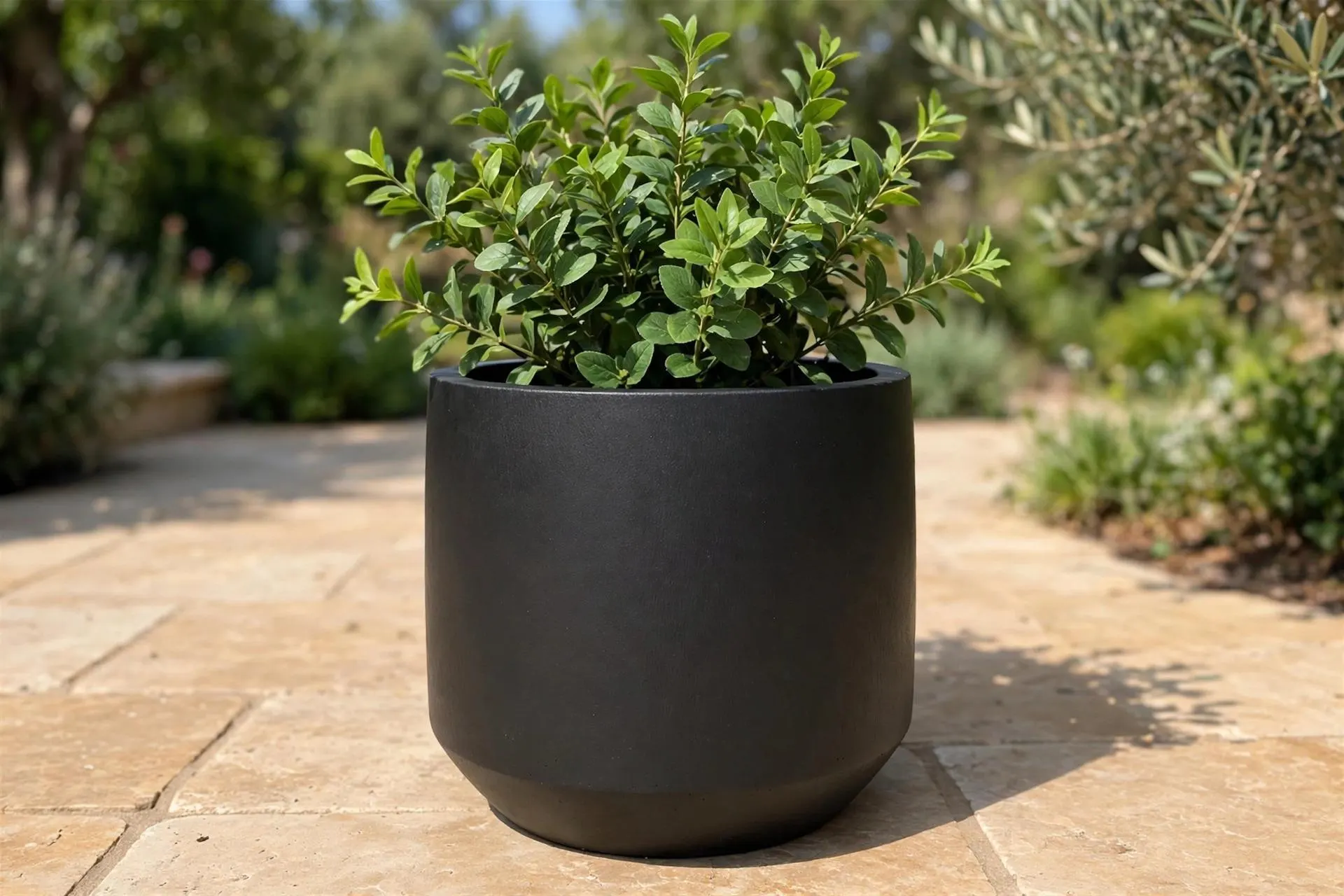 Ficonstone Tapered Pot Black 12.6x11.2 Inch | Cylinder Planter Rounded Base | Garden Pot