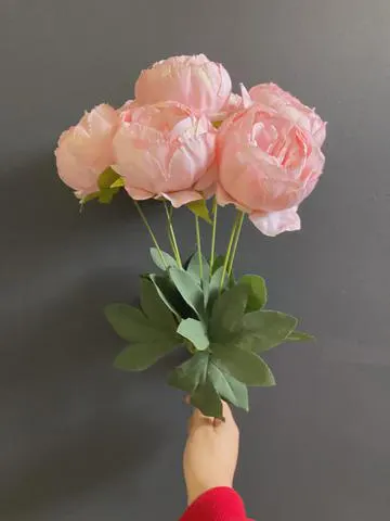 7-Head Artificial Pink Peony Bunch, 20" Silk Flower Spray for DIY Bridal Bouquets, Home Decor, and Event Floral Design