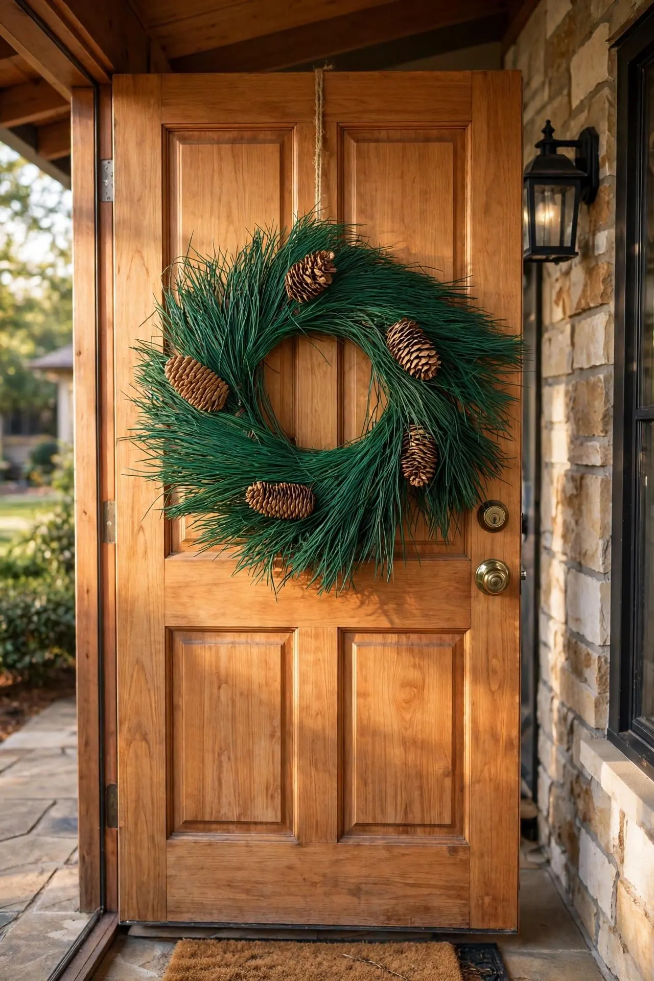 Preserved White Pine Wreath with Pine Cones 18 Inch | Real Preserved Pine Christmas Wreath | Natural Front Door Decor