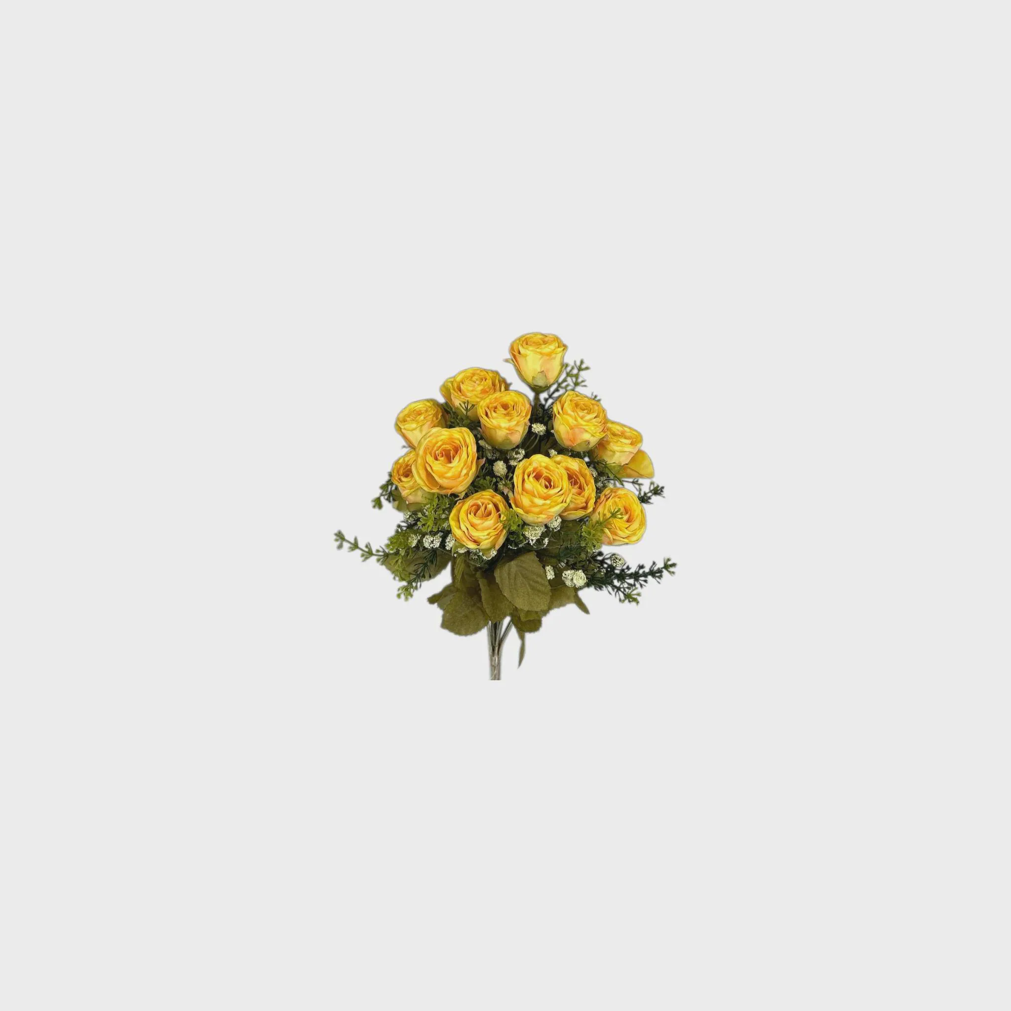 15" Yellow Mini Rose Bush | 12 Head Artificial Rose Bush | Faux Rose Flowers | Spring Floral Bush | Wedding Centerpiece | Home Decor