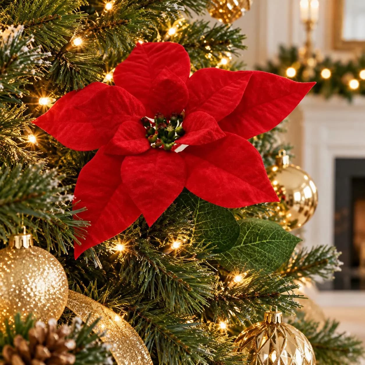 21 Inch Red Single Poinsettia Stem, Artificial Christmas Flowers
