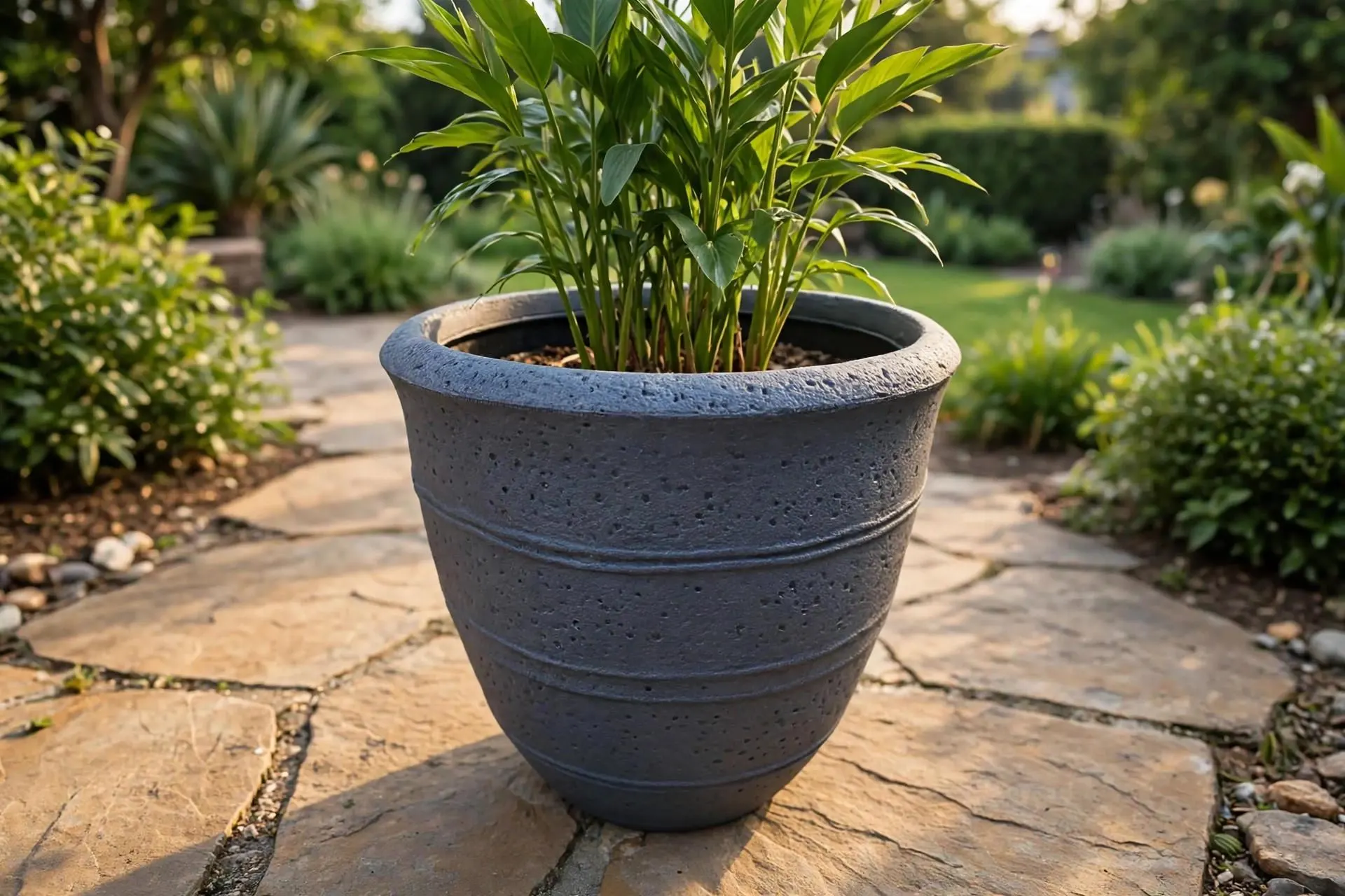 Eco Atena Planter Slate 17.5x17 Inch | Tall Tapered Stone-Look Planter | Lightweight Garden Pot