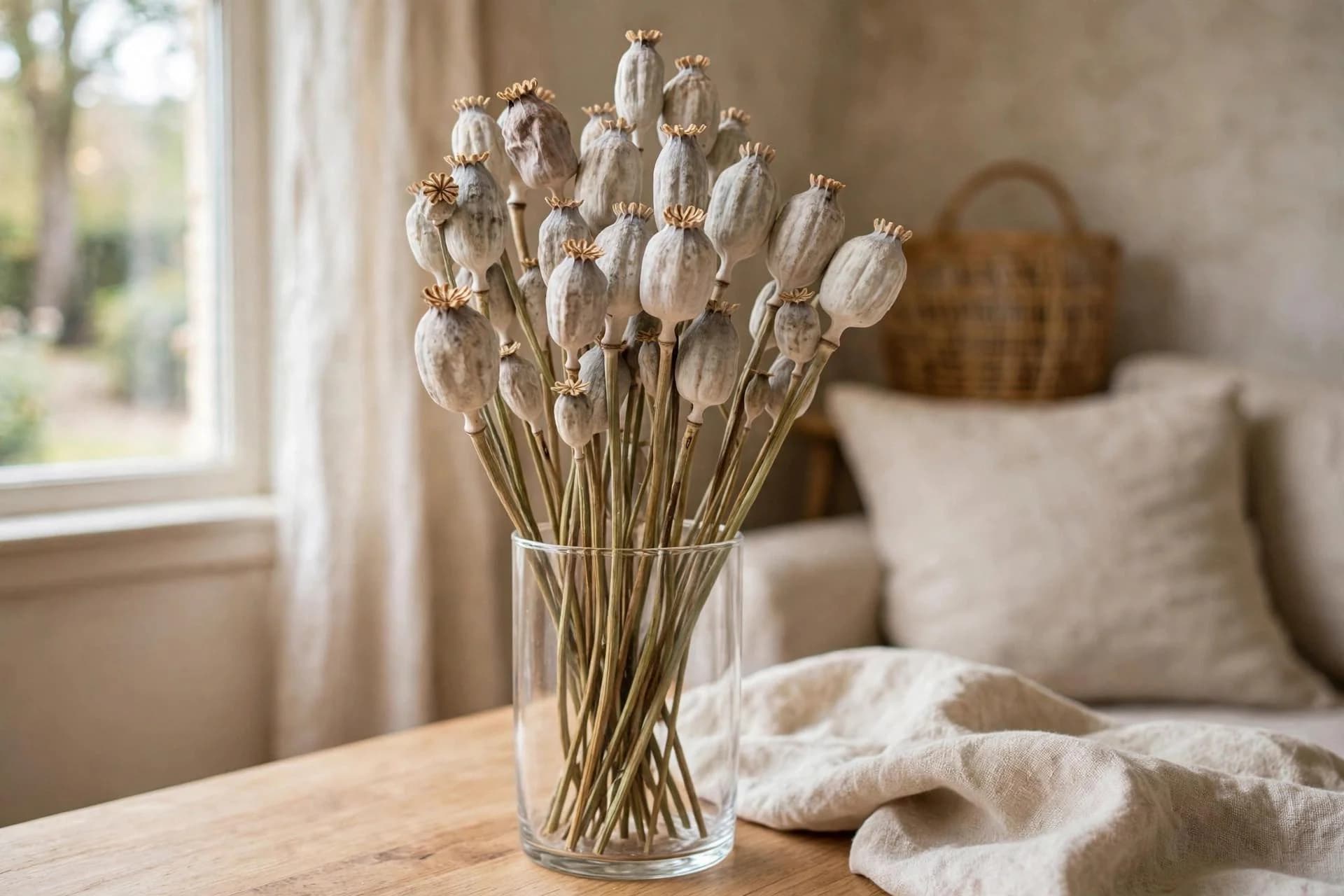 Dried Poppies Natural 26 Inch | 4 Oz Bunch | Dried Flowers for Arrangements