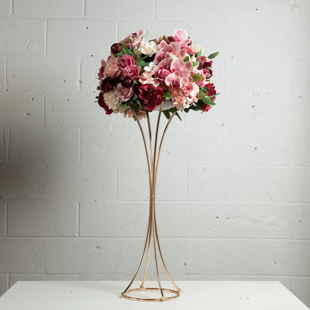 32" Gold  & Chrome Gold Metal Stand  / Geometric /Metal Frame/ Tall Stand/ Four Rod Stand/Metal Vase/ Metal Vase/Metal Riser/Flower Stand