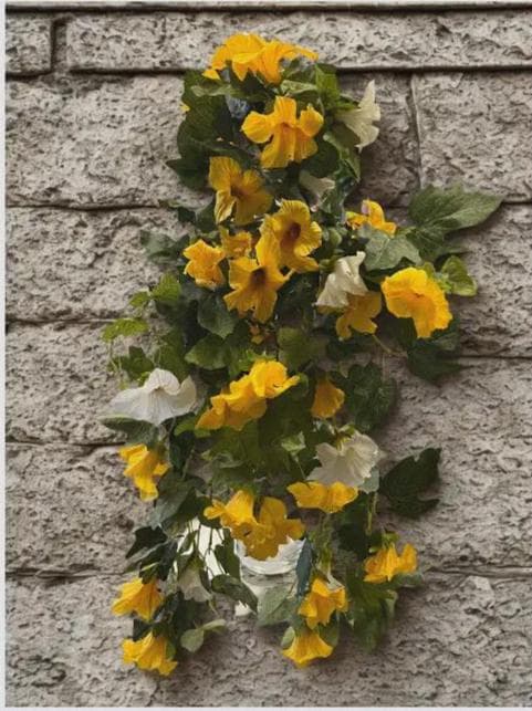 24.5" Yellow/ White Hanging Petunia Bush – Artificial Trailing Petunia Bush, Faux Flowering Vine Bush for Baskets, Planters and Summer Decor