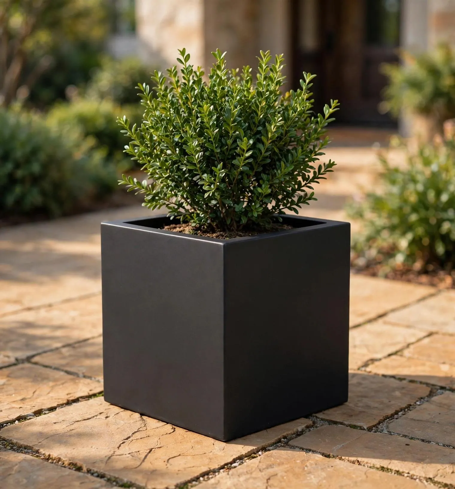 Fiberstone Square Pot Black 16x16 Inch | Large Cube Planter | Garden Pot