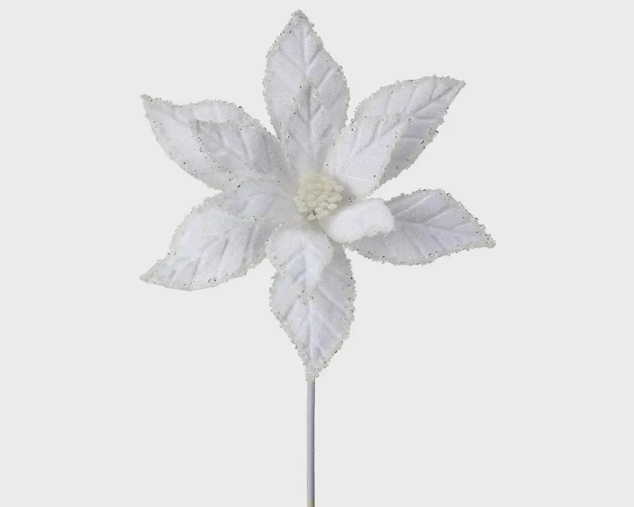 22" White Velvet & Iced Edge Poinsettia/Holiday Decor/Christmas Decorations/Poinsettia Picks/Poinsettia Flowers/Poinsettia Plants