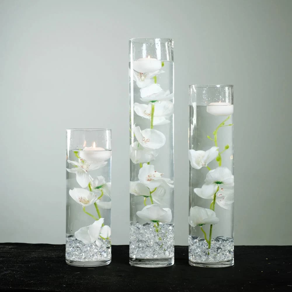 Submersible White/Purple/Pink/Blue/Yellow/White with purple Orchid Floral Wedding Centerpiece with Floating Candles and Acrylic Crystals Kit