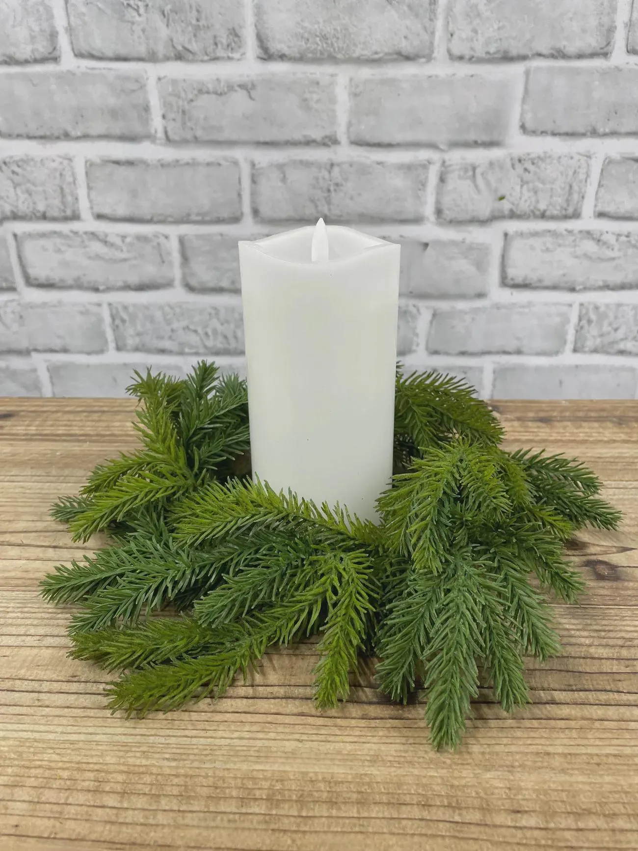 8in Real Touch Spruce Candle Ring, Faux Red Spruce Winter Wreath, Luxury Christmas Table Centerpiece, Holiday Pillar Candle Greenery Ring