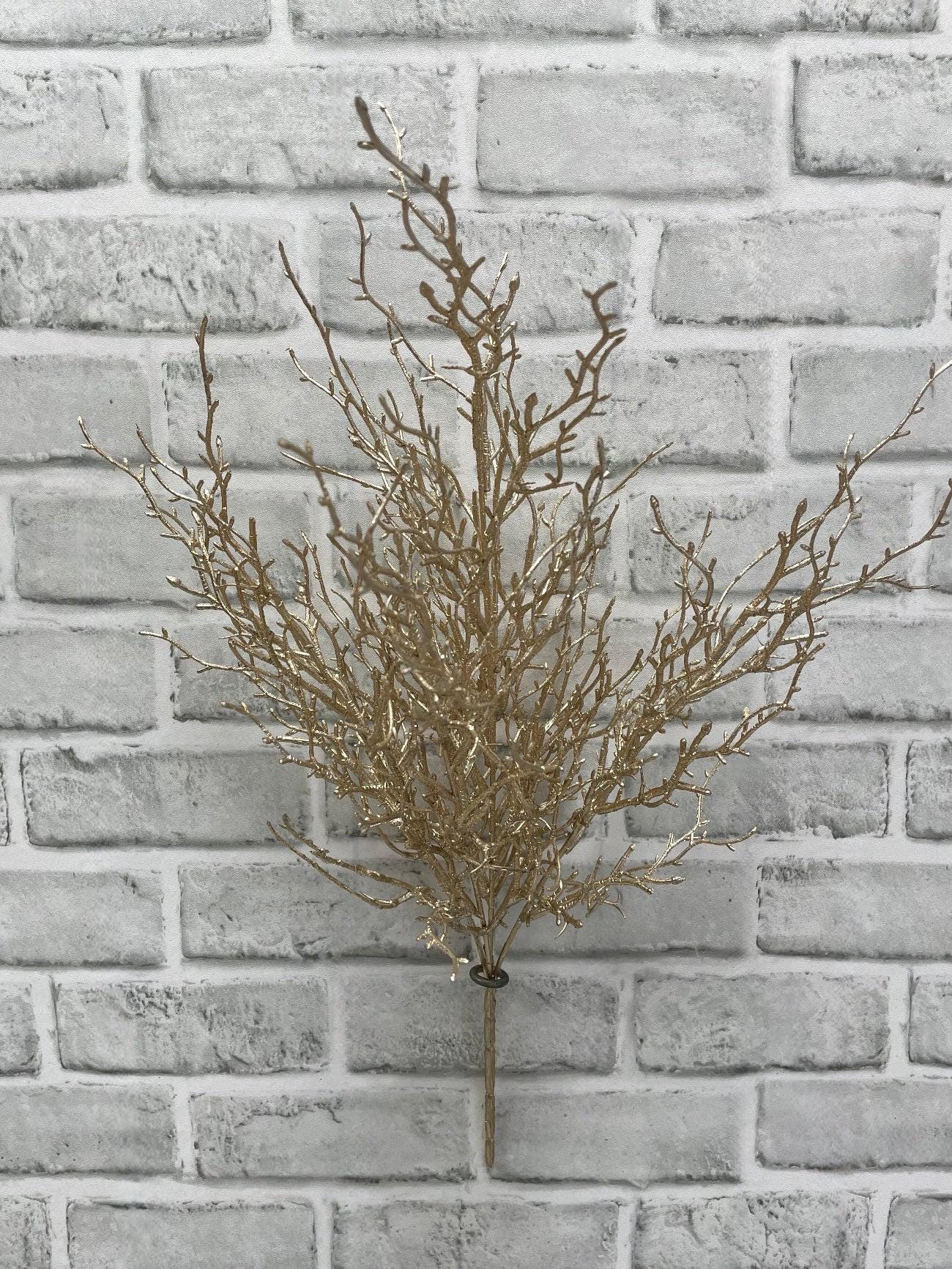 21" Artificial Champagne Twig Bush - Shimmering Metallic Branch Spray - Elegant Winter Greenery - Luxury Wedding Centerpiece & Holiday Decor