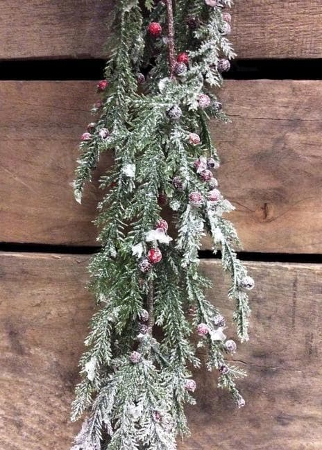 6FT Frosted Cedar and Red Berries Garland/Garland/Winter Garland/Winter Garland/Seasonal Decor/Holiday Decor/Event Decor/