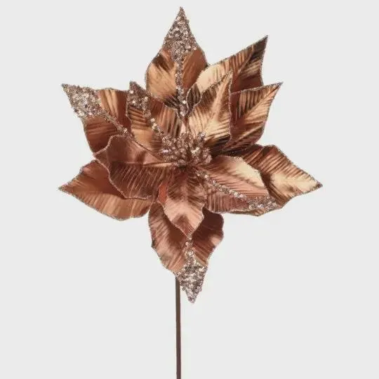 24" Copper Metallic Glitter Edge Poinsettia/Holiday Decor/Christmas Decor/Poinsettia Picks/Poinsettia Flowers/Poinsettias/Wedding