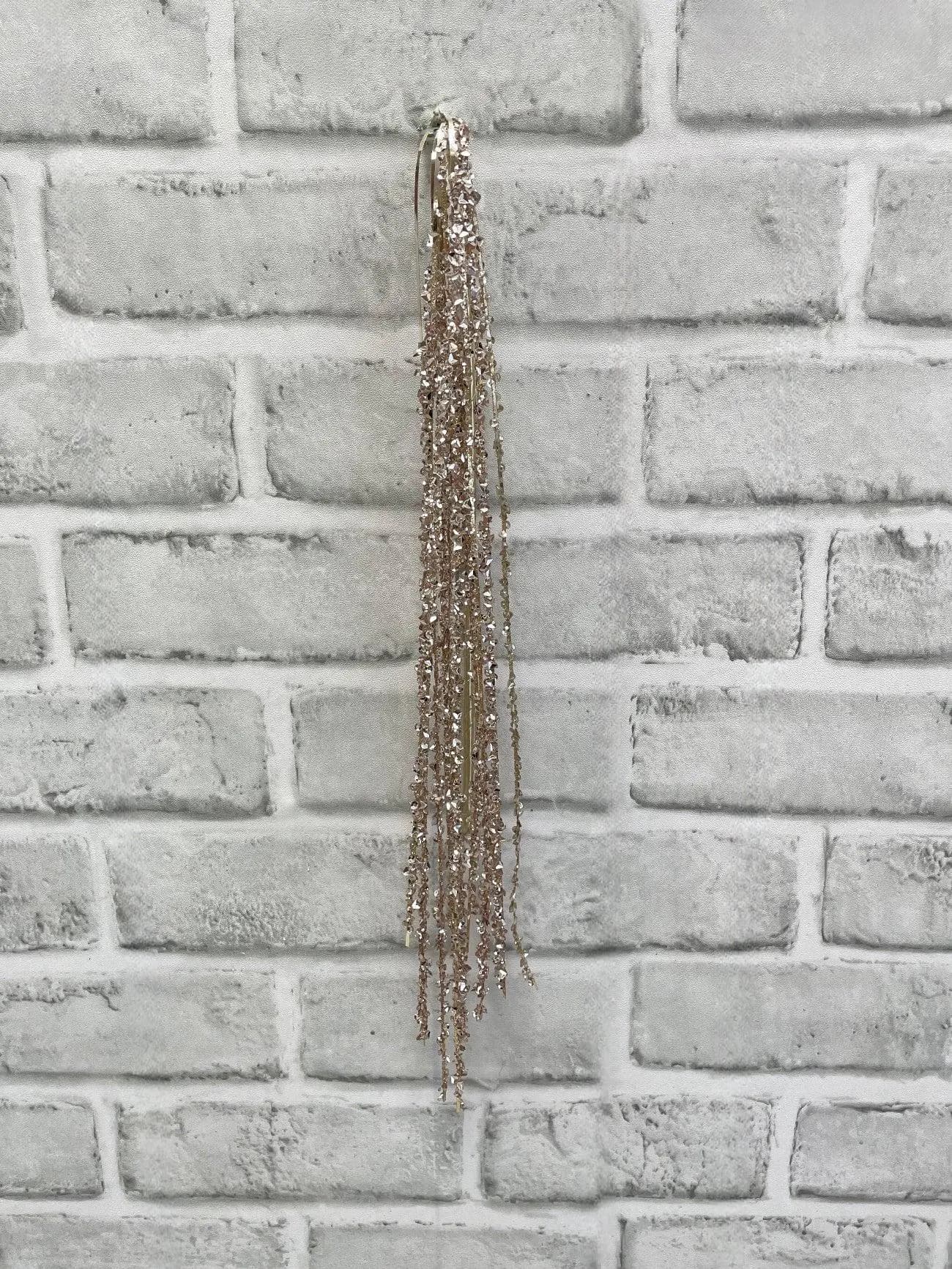 24" Champagne Tinsel Spray, Faux Christmas Metallic Pick, Artificial Shimmering Holiday Stem, Vintage Glam Winter Wreath Filler