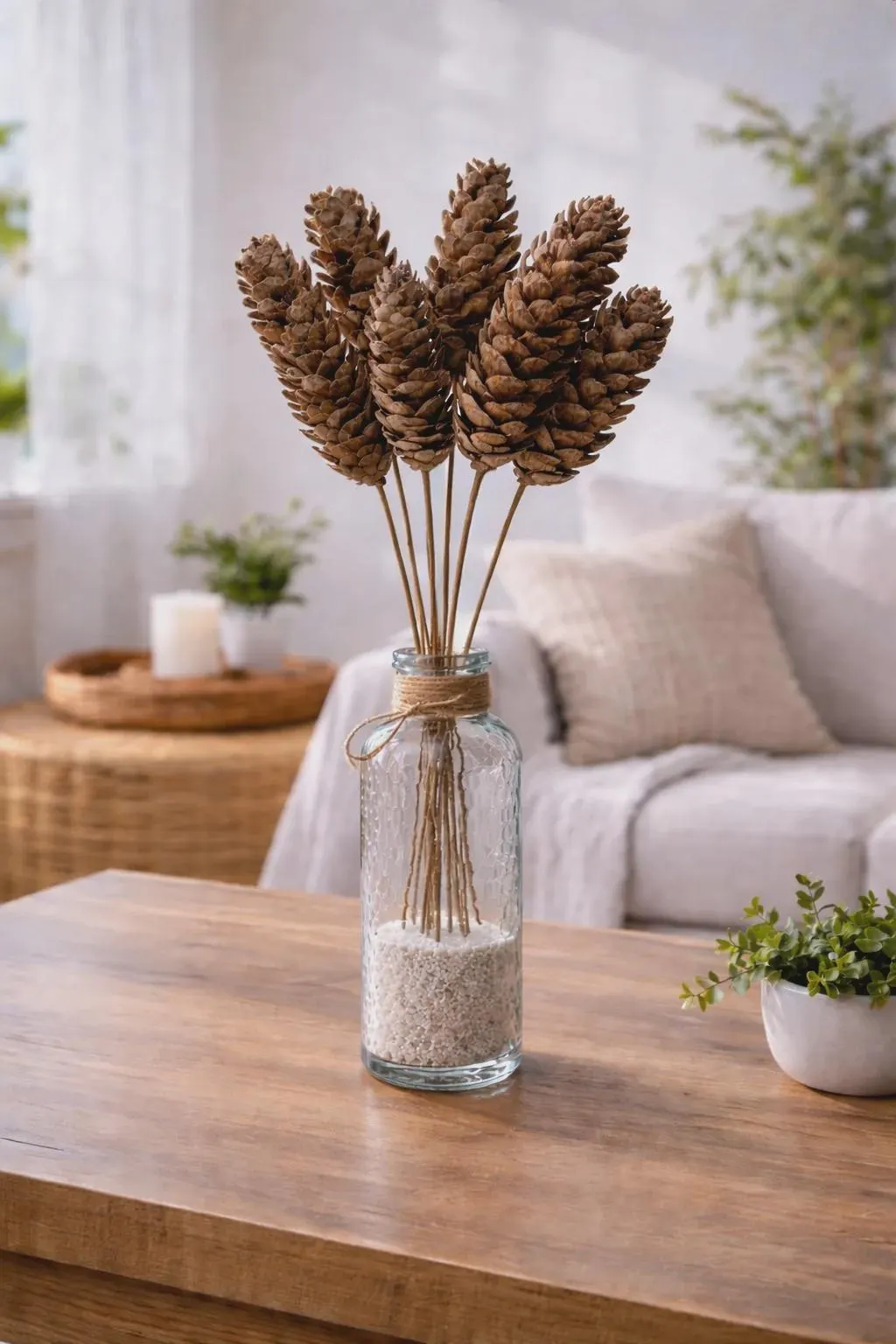 24" Natural Strobus Pine Cones on Sticks - Faux Winter Floral Picks, Fall Urn Vase Filler, Rustic Holiday Christmas Centerpiece Supply