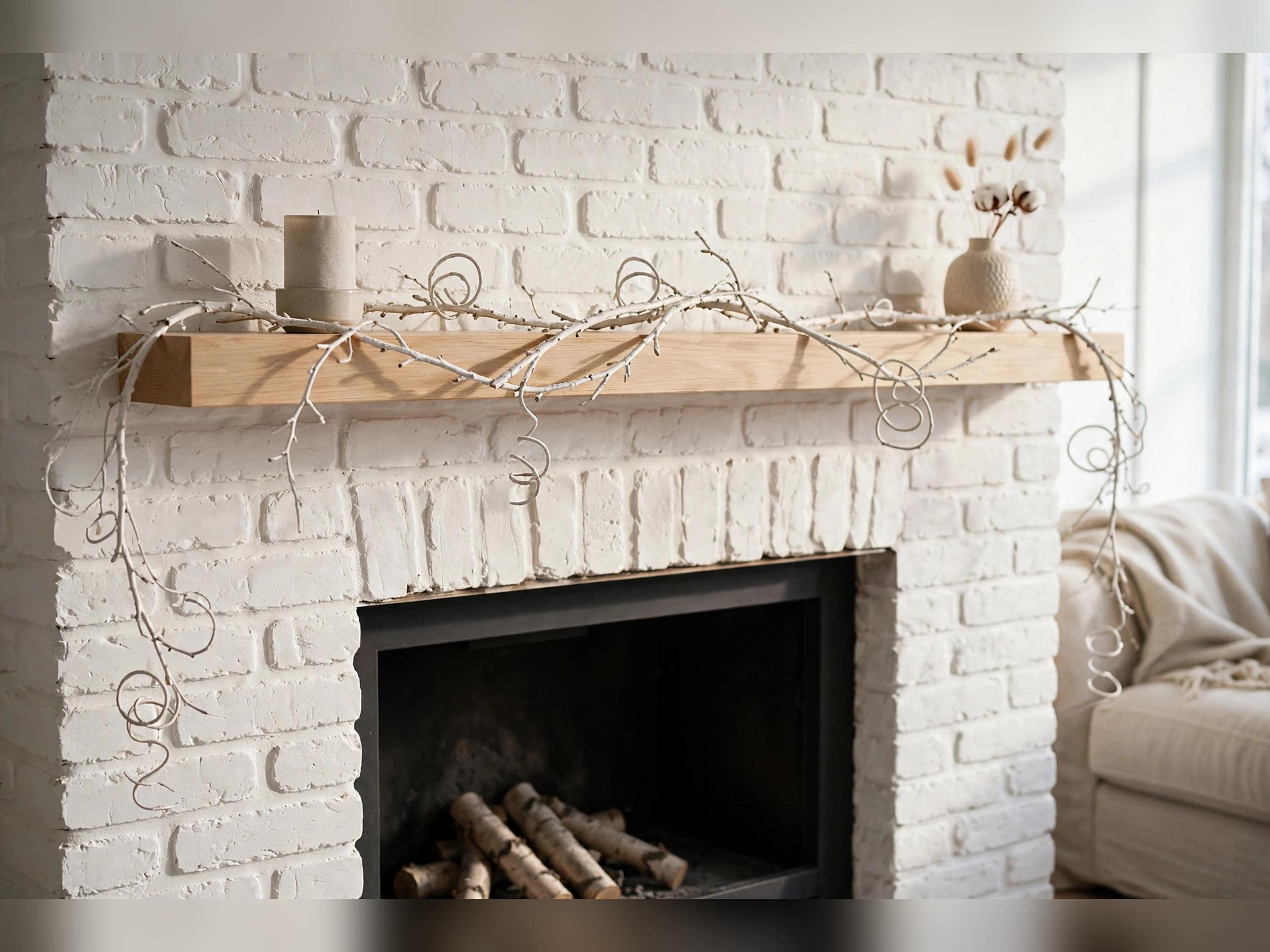 6 Foot White Twig Garland, Artificial Birch Twig Vine Garland for Christmas Winter and Wedding Decor