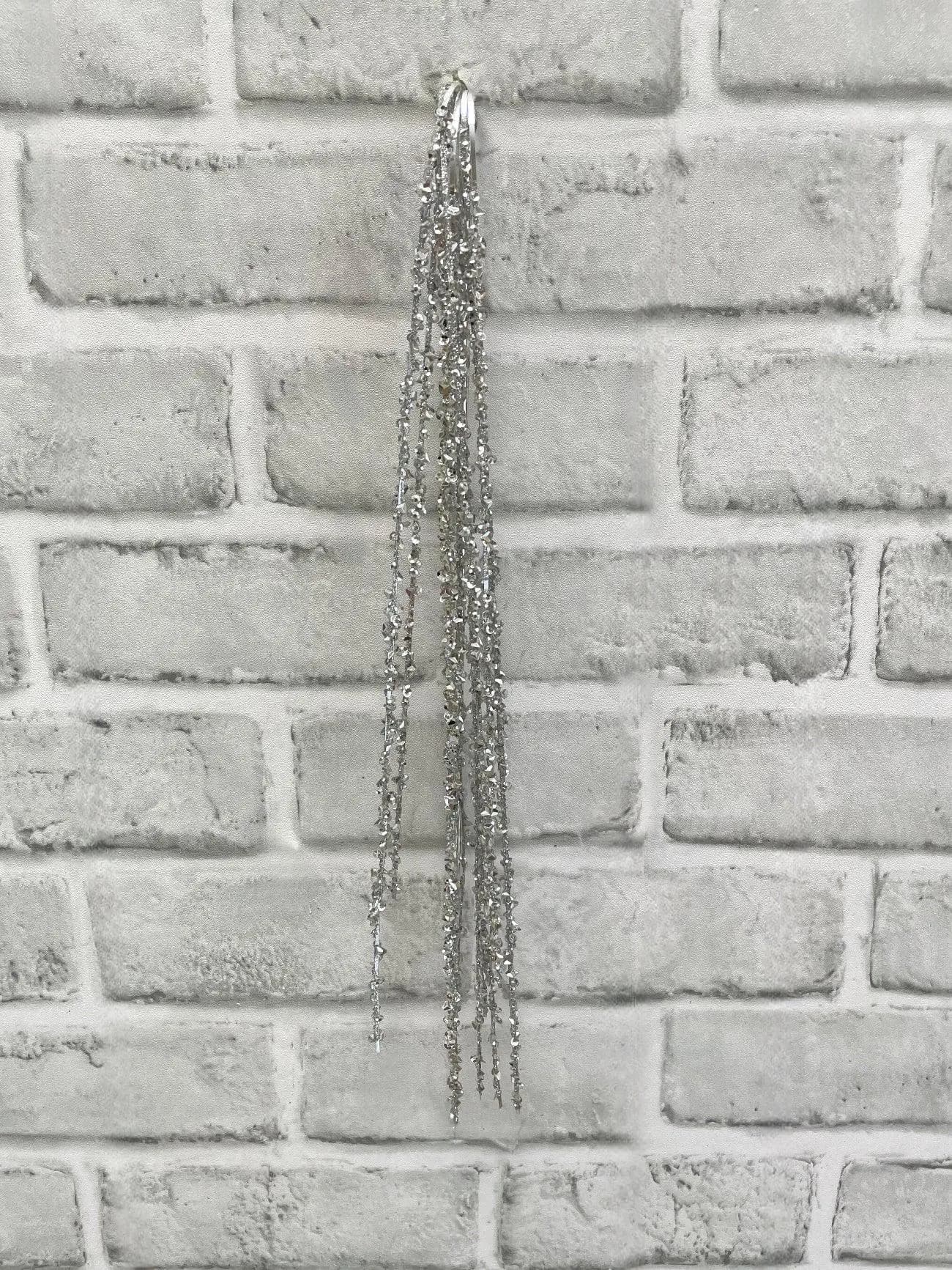 24" Silver Tinsel Spray, Faux Christmas Metallic Pick, Artificial Shimmering Holiday Stem, Vintage Glam Winter Wreath Filler