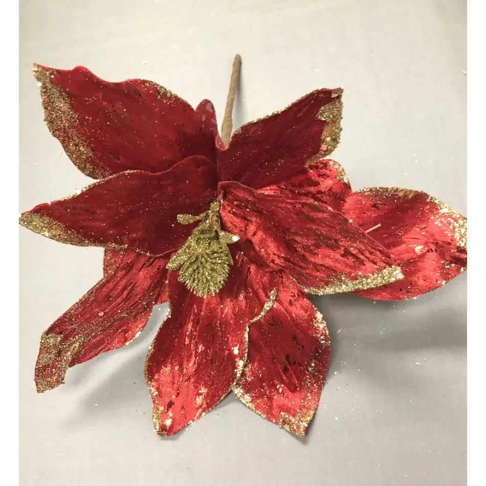 8" Red and Gold Poinsettia/Holiday Decor/Christmas Decorations/Poinsettia Picks/Poinsettia Flowers/Poinsettia Plants