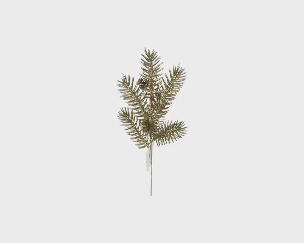 13" Metallic Gold Pine Pick – Glittered Faux Pine Needle Branch, Holiday Floral Spray for Christmas Trees, Wreaths & Holiday Centerpieces