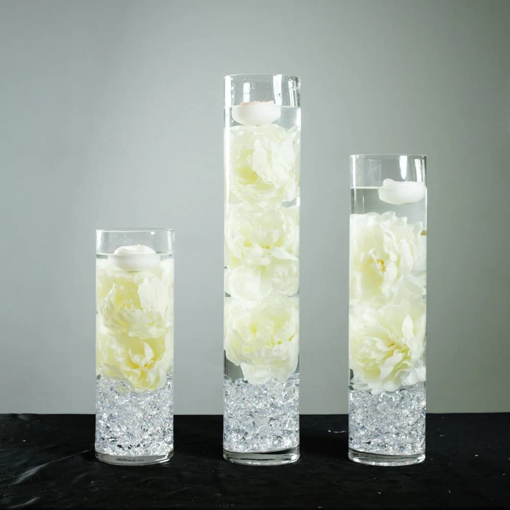 Submersible White/Yellow Rose Floral Wedding Centerpiece with Floating Candles and Acrylic Crystals Kit
