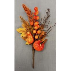 10" Fall Pick – Faux Autumn Berry and Pumpkin Leaf Stem, Artificial Fall Pick for Wreaths, Thanksgiving and Harvest Decor