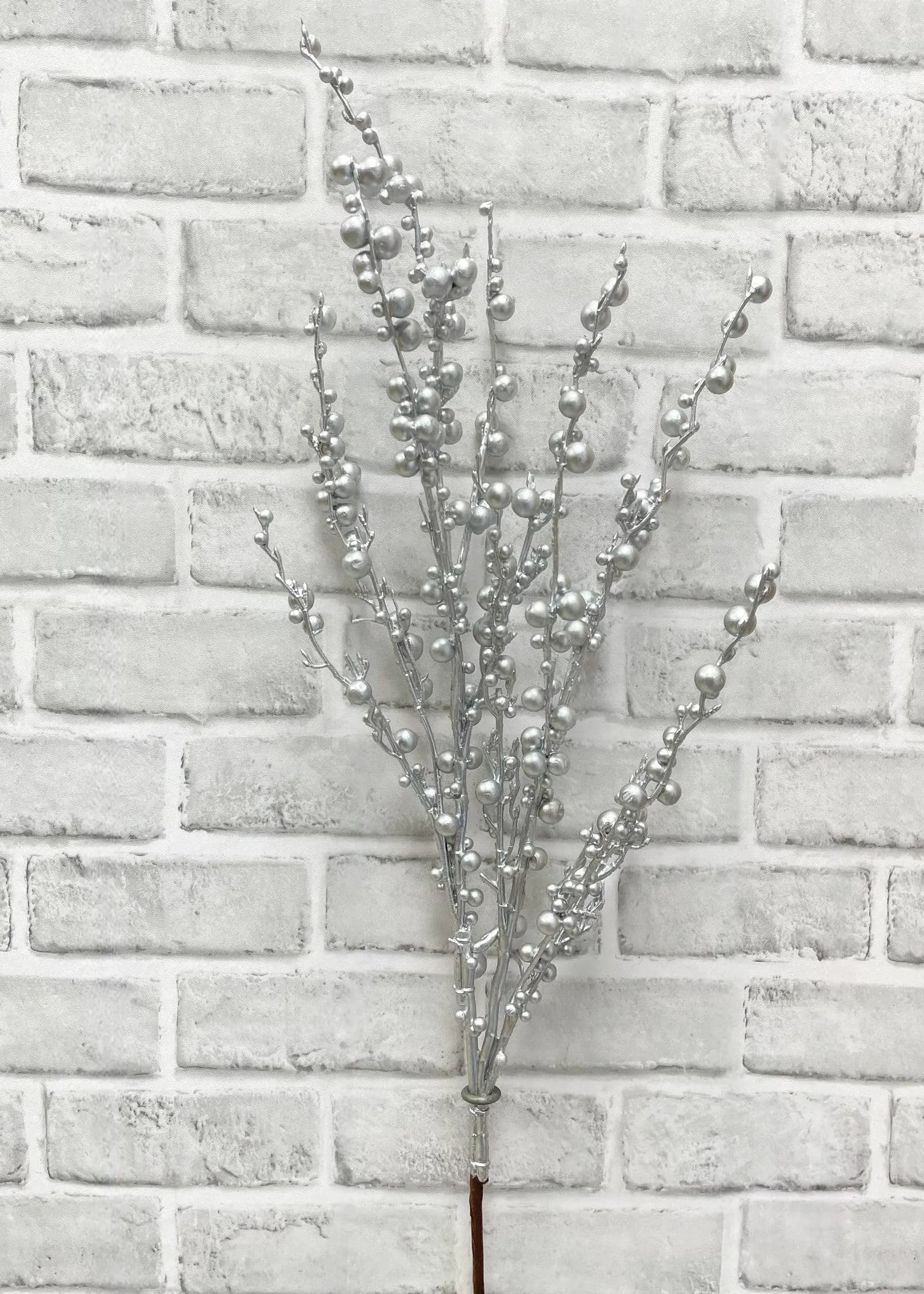 36" Pearl White Metallic Mini Berry Spray/Weather Resistant/Frosted Berry/christmas decor/Holiday/wedding decor/winter wounderland/White/eve