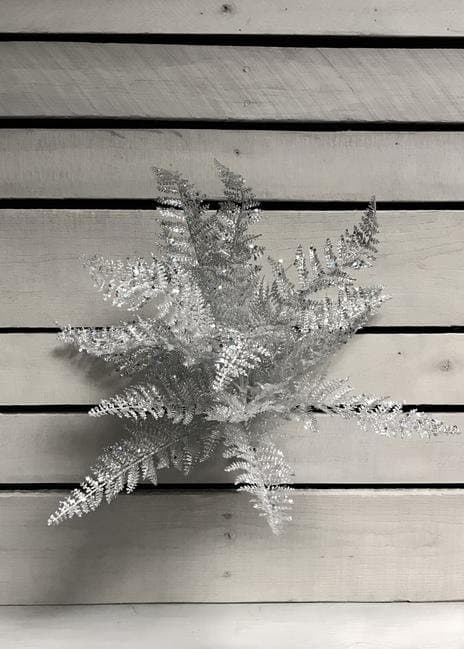 16" Silver Glittered Lace Fern Bush/Faux Spray/Autumn Decor/Holiday Decor/Fall Decor/Thanksgiving Decor/Wedding Decor