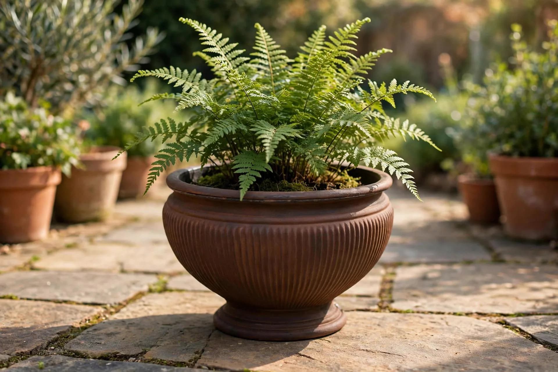 Eco Plastic Mezzo Urn Rust 16x11.4 Inch | Ribbed Bowl Urn Pedestal Foot | Garden Planter