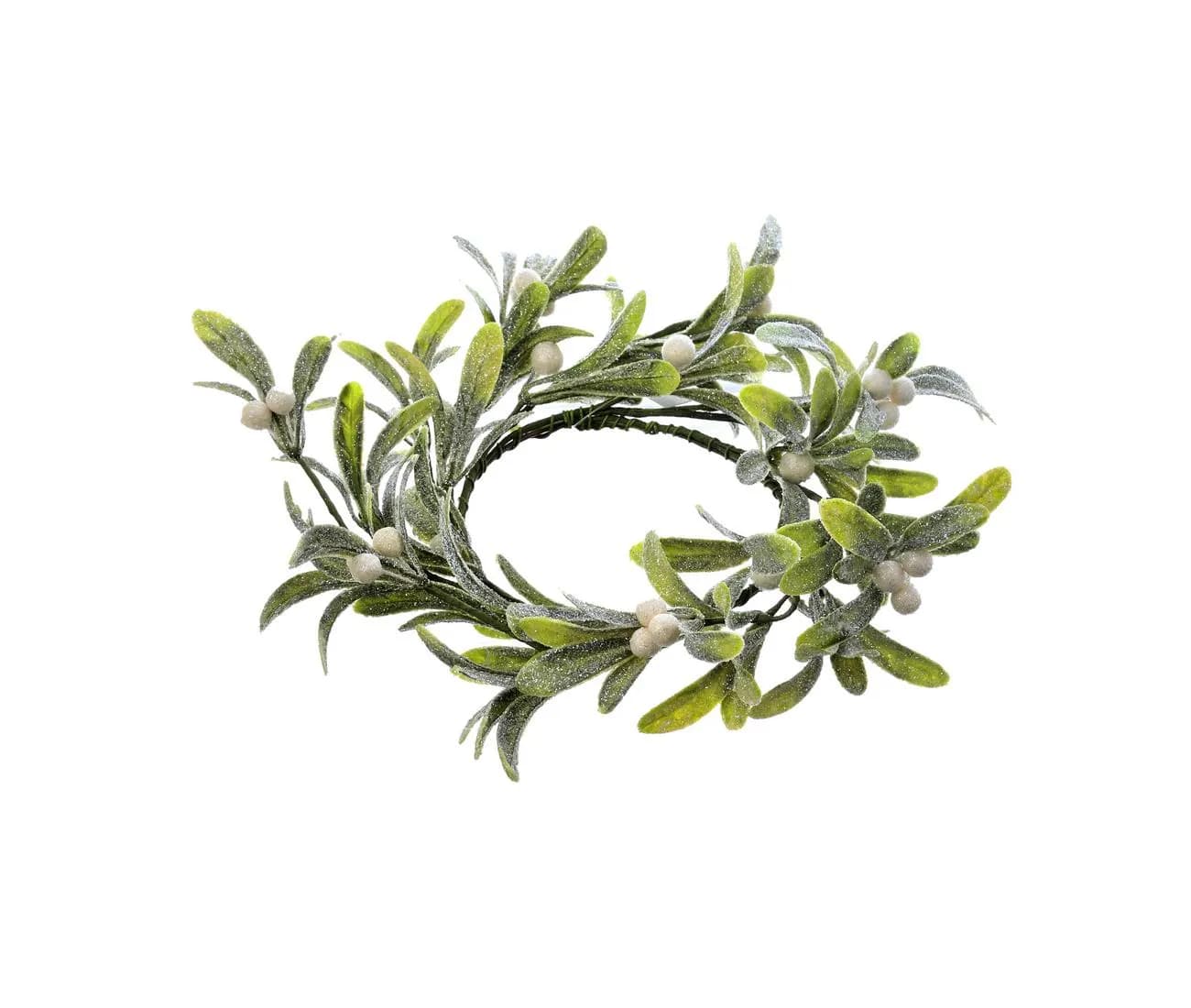 4.5" Green Frosted Mistletoe Candlering/Candle Decor/Table Decor/Centrepiece Decor/Candle Ring/Christmas Table Decor