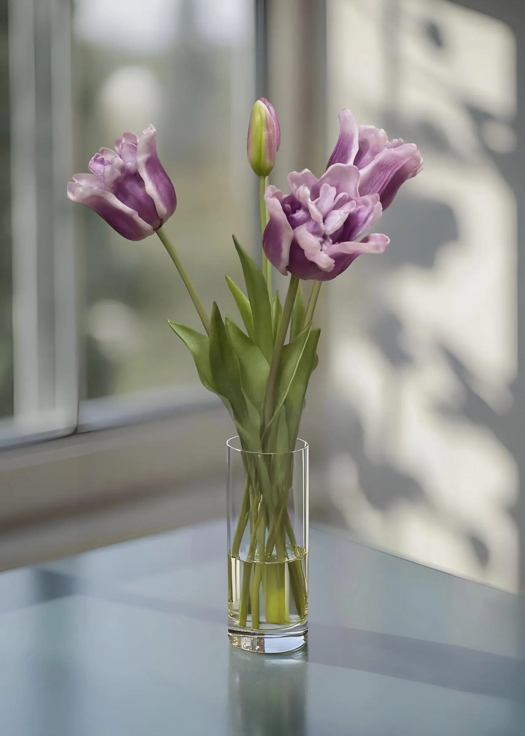 18" Fresh Touch Ruffled Lavender White Parrot Tulips Bundle/ 5stems-Faux fuffled tulips/spring decor/wedding florals/vase fillers